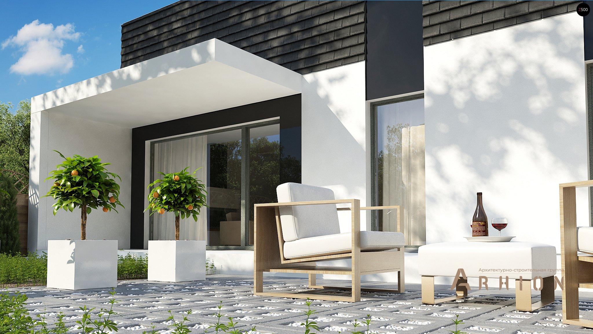 5. Проект одноэтажного дома в современном стиле с плоской кровлей , Zb17, площадью - 182 кв c мансардой, терассой, гаражом