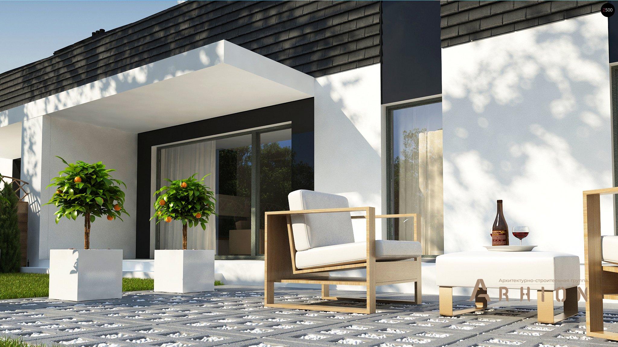 8. Проект одноэтажного дома в современном стиле с плоской кровлей , Zb17, площадью - 182 кв c мансардой, терассой, гаражом