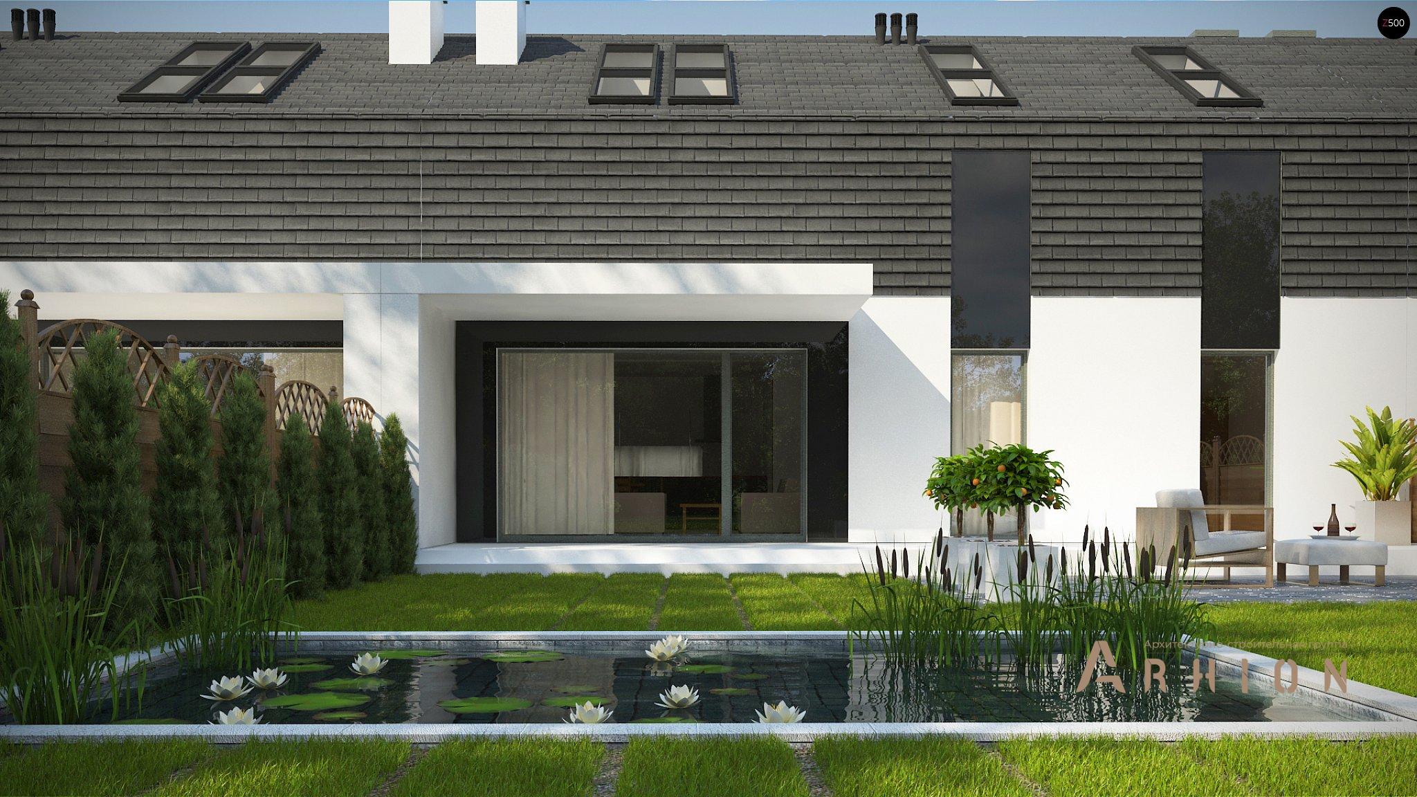 9. Проект одноэтажного дома в современном стиле с плоской кровлей , Zb17, площадью - 182 кв c мансардой, терассой, гаражом