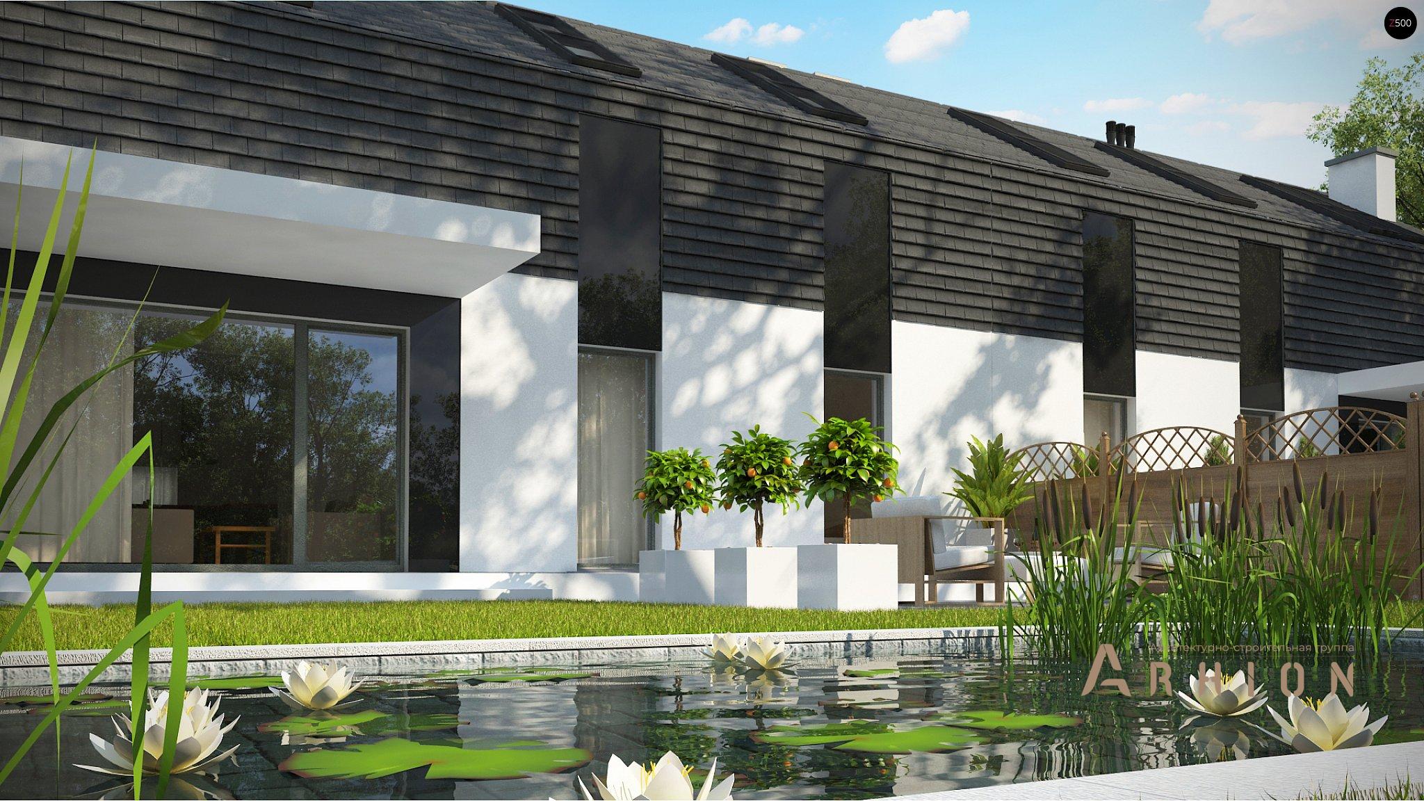 10. Проект одноэтажного дома в современном стиле с плоской кровлей , Zb17, площадью - 182 кв c мансардой, терассой, гаражом