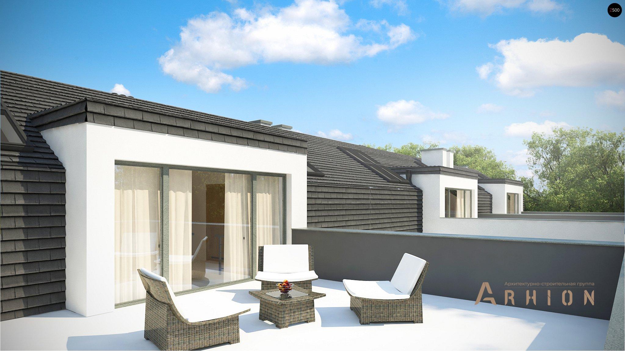 14. Проект одноэтажного дома в современном стиле с плоской кровлей , Zb17, площадью - 182 кв c мансардой, терассой, гаражом