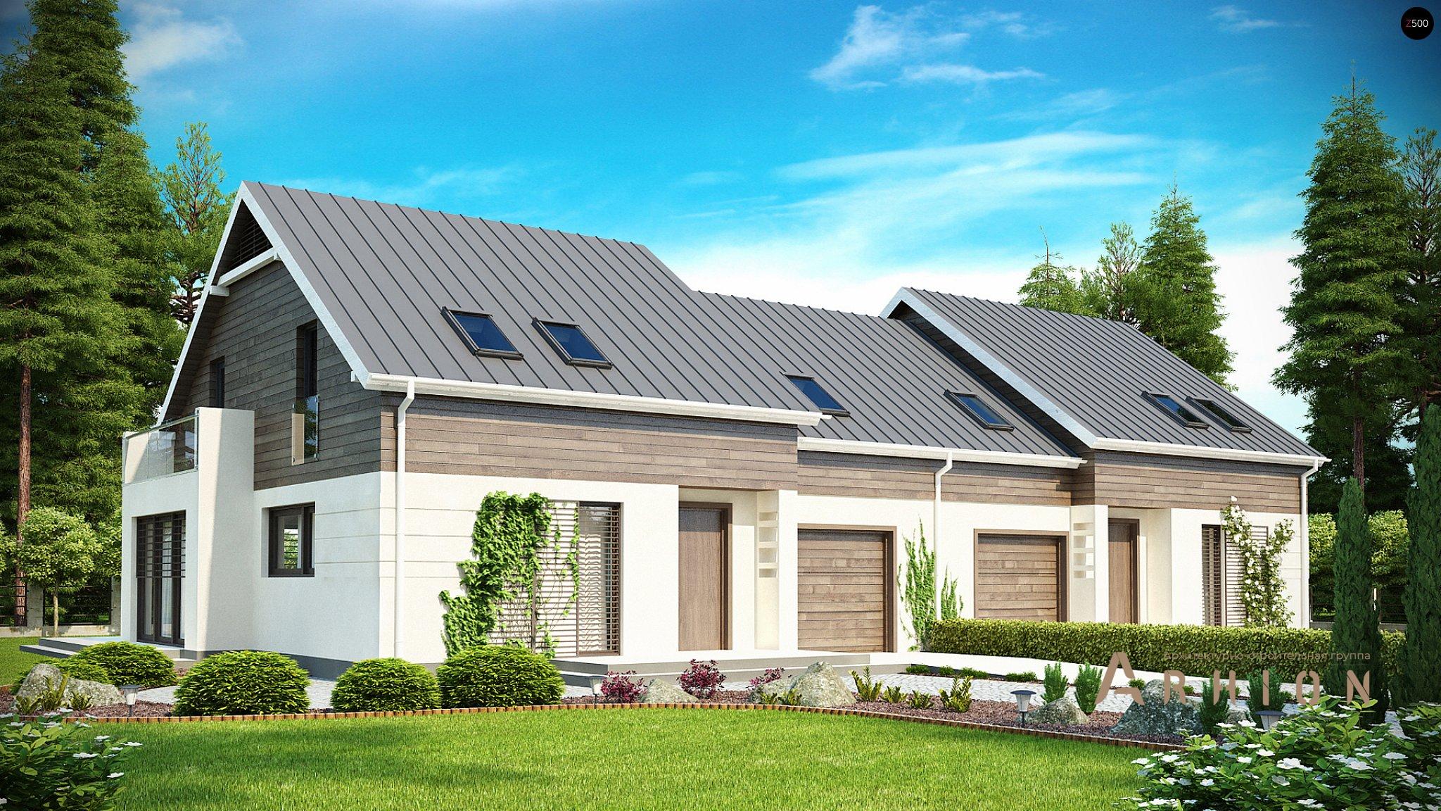 1. Проект одноэтажного дома в современном стиле с двускатной кровлей, Zb3, площадью - 178 кв c мансардой, терассой, балконом, гаражом, эркером