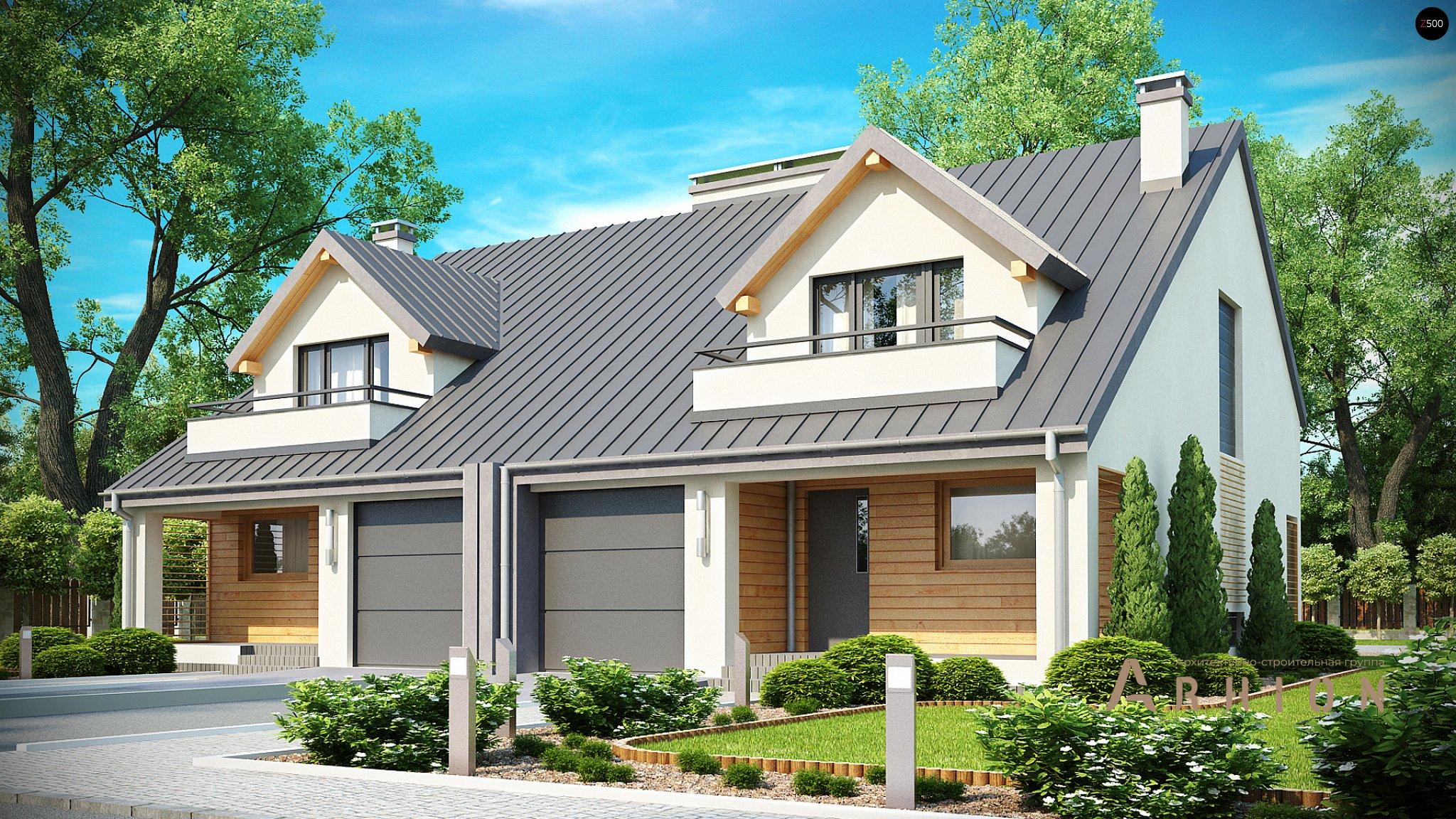 1. Проект одноэтажного дома в современном стиле с двускатной кровлей, Zb4, площадью - 316 кв c мансардой, терассой, балконом, гаражом