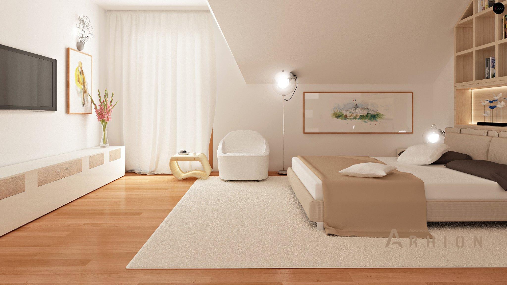 9. Проект одноэтажного дома в современном стиле с двускатной кровлей, Zb4, площадью - 316 кв c мансардой, терассой, балконом, гаражом