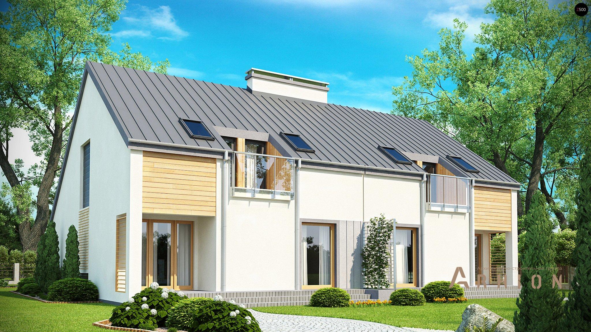 12. Проект одноэтажного дома в современном стиле с двускатной кровлей, Zb4, площадью - 316 кв c мансардой, терассой, балконом, гаражом