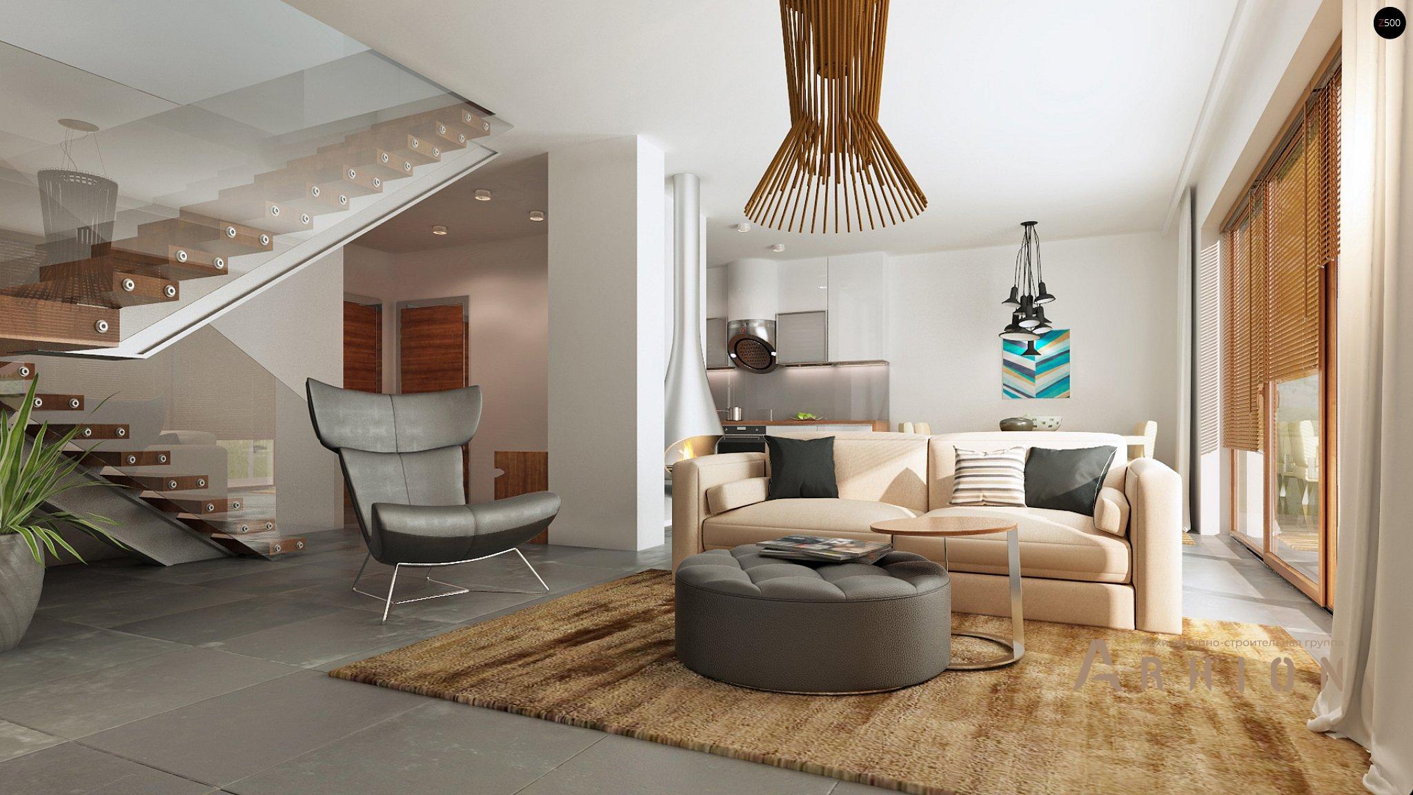 3. Проект одноэтажного дома в современном стиле с двускатной кровлей, Zb5, площадью - 312 кв c мансардой, терассой, балконом, гаражом, эркером