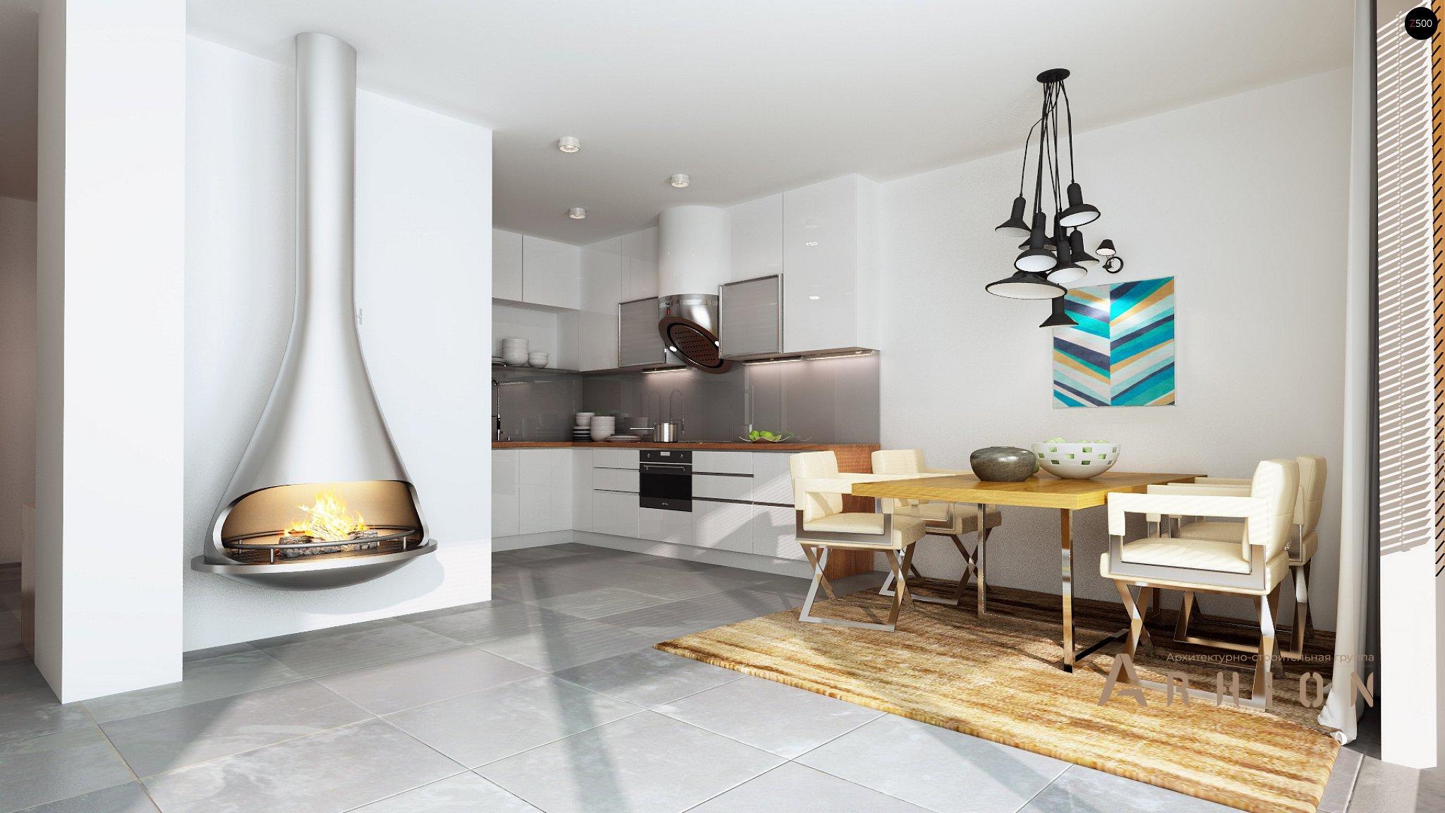 4. Проект одноэтажного дома в современном стиле с двускатной кровлей, Zb5, площадью - 312 кв c мансардой, терассой, балконом, гаражом, эркером