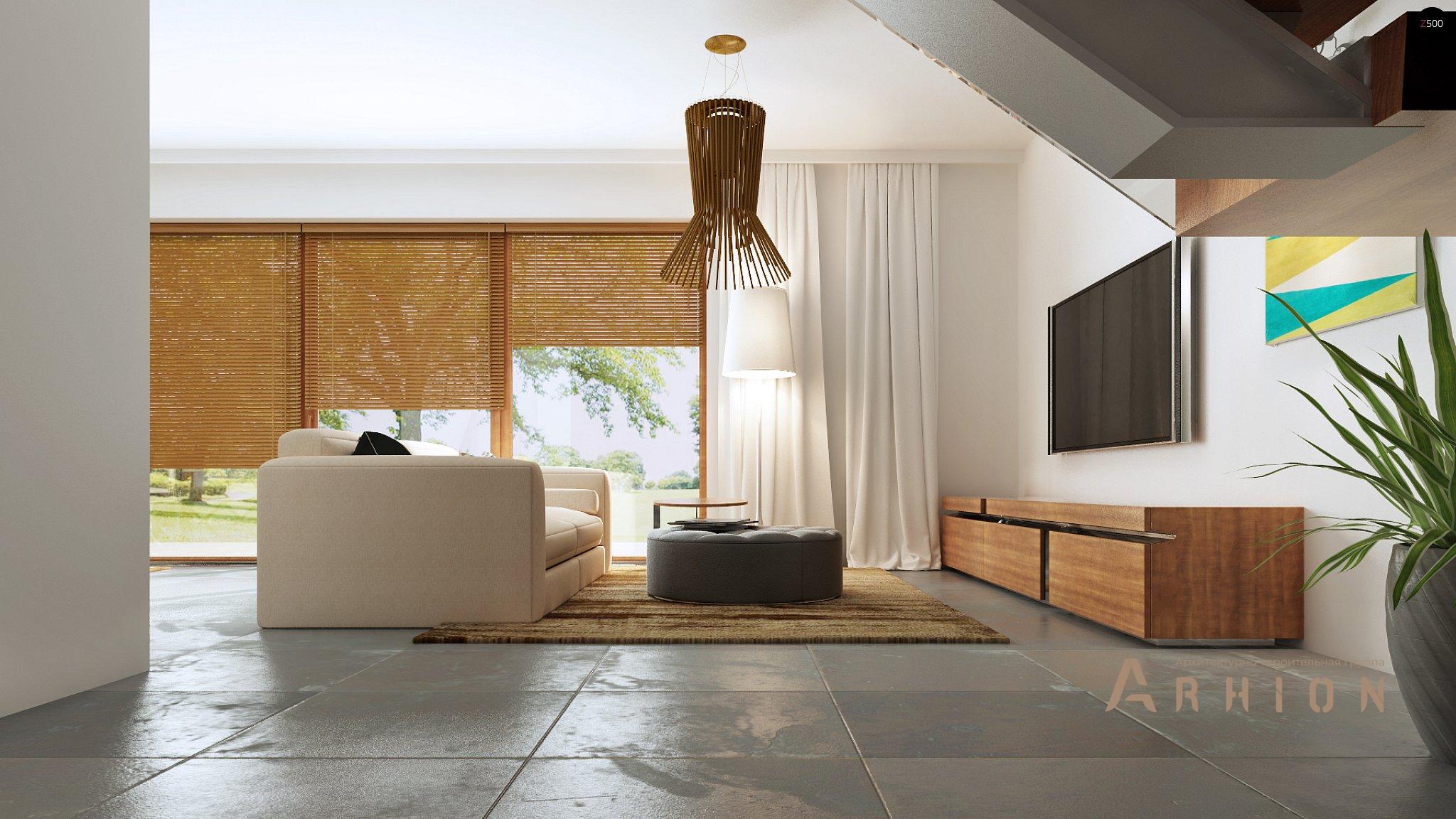 5. Проект одноэтажного дома в современном стиле с двускатной кровлей, Zb5, площадью - 312 кв c мансардой, терассой, балконом, гаражом, эркером