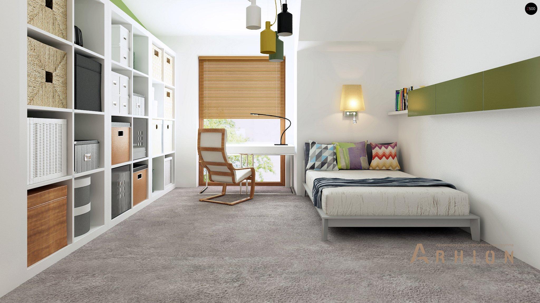 6. Проект одноэтажного дома в современном стиле с двускатной кровлей, Zb5, площадью - 312 кв c мансардой, терассой, балконом, гаражом, эркером