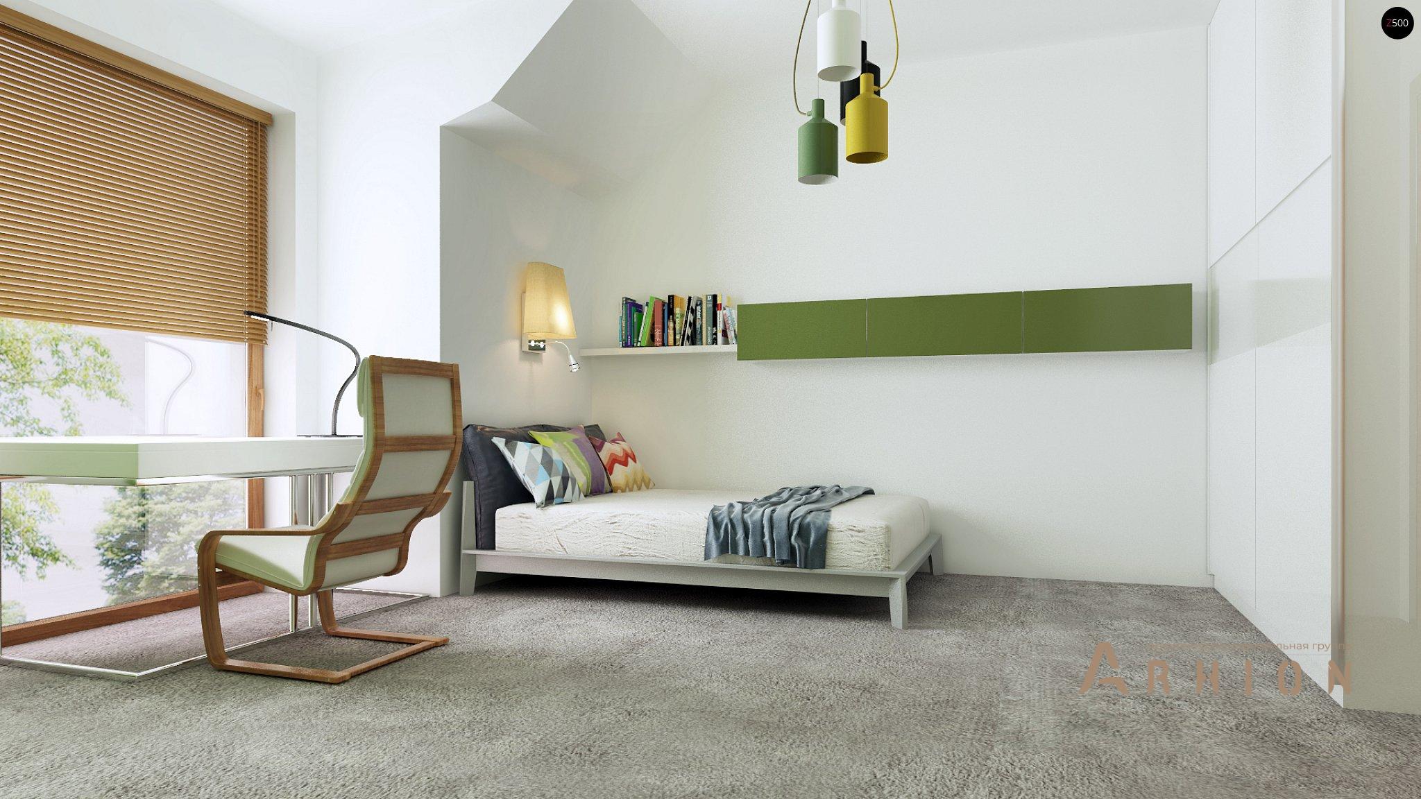 7. Проект одноэтажного дома в современном стиле с двускатной кровлей, Zb5, площадью - 312 кв c мансардой, терассой, балконом, гаражом, эркером