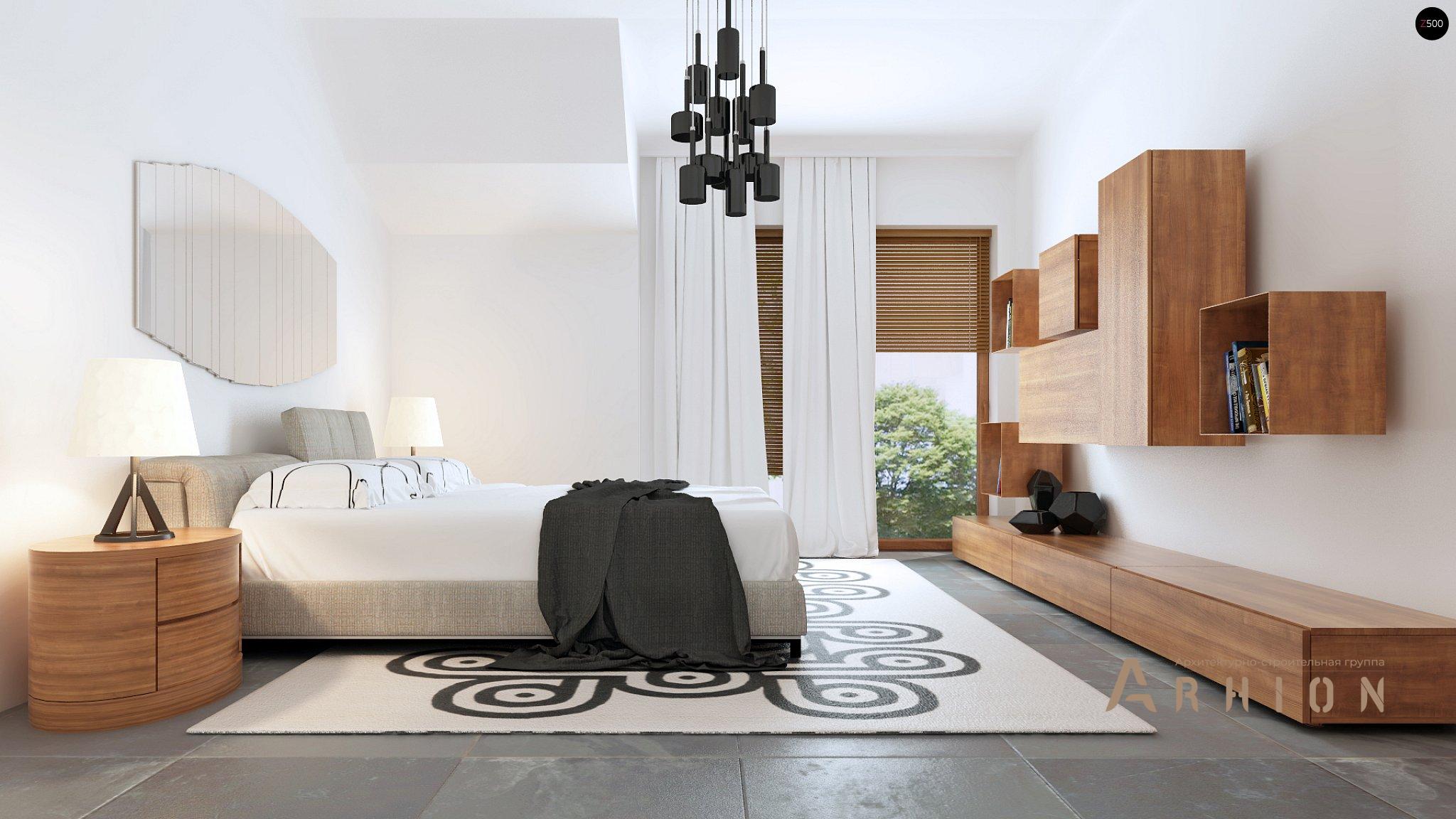 8. Проект одноэтажного дома в современном стиле с двускатной кровлей, Zb5, площадью - 312 кв c мансардой, терассой, балконом, гаражом, эркером