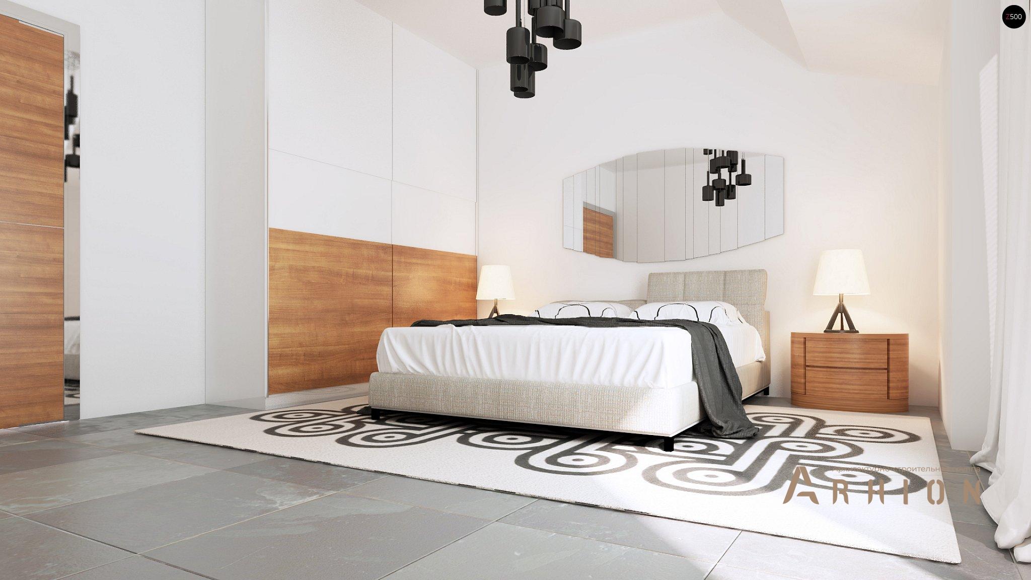 9. Проект одноэтажного дома в современном стиле с двускатной кровлей, Zb5, площадью - 312 кв c мансардой, терассой, балконом, гаражом, эркером