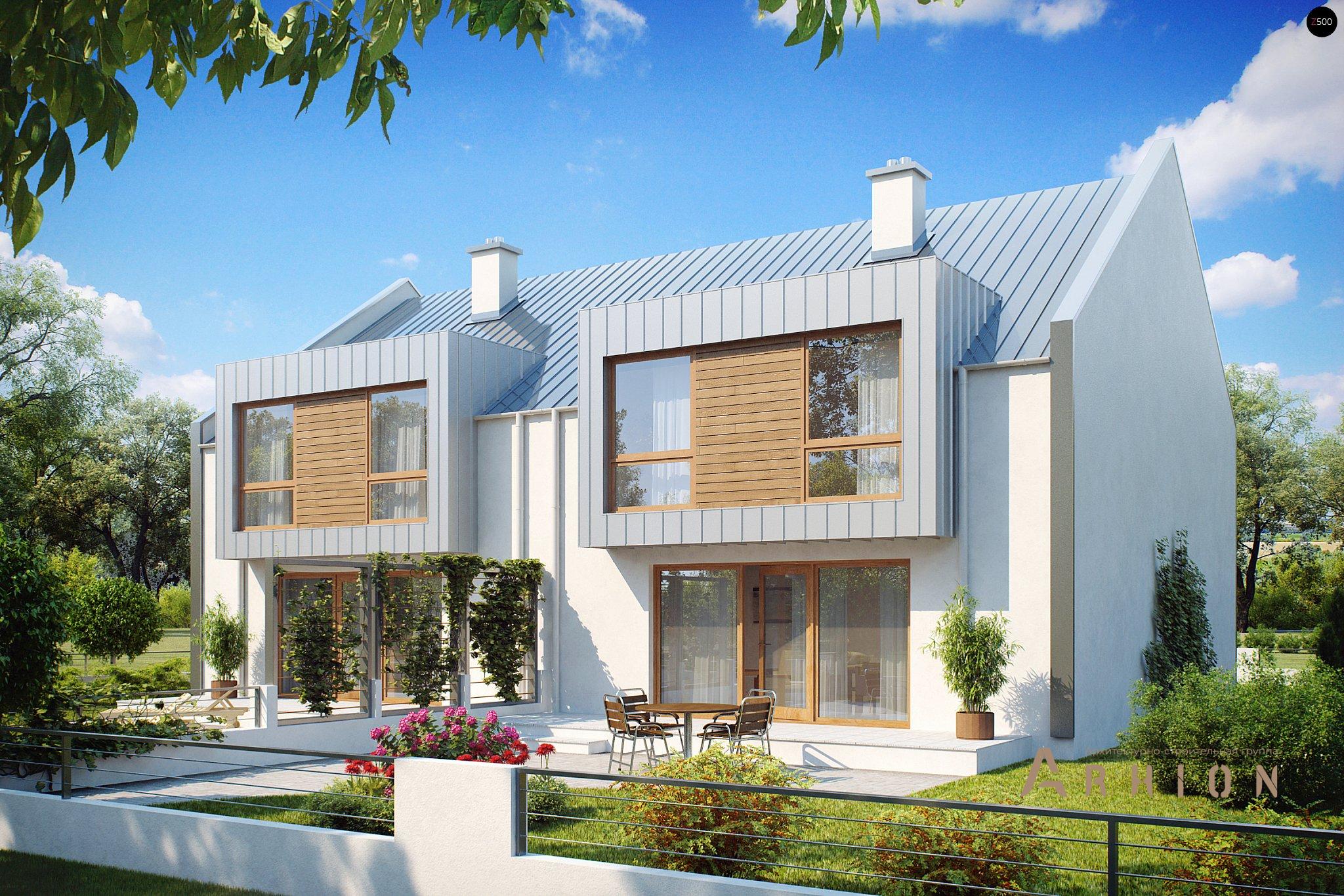 12. Проект одноэтажного дома в современном стиле с двускатной кровлей, Zb5, площадью - 312 кв c мансардой, терассой, балконом, гаражом, эркером