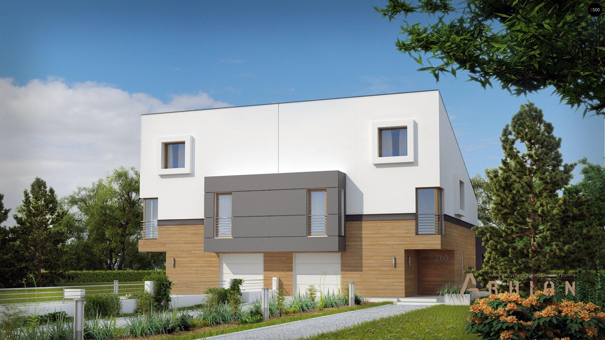 2. Проект одноэтажного дома в современном стиле с односкатной кровлей, Zb8, площадью - 219 кв c мансардой, терассой, гаражом