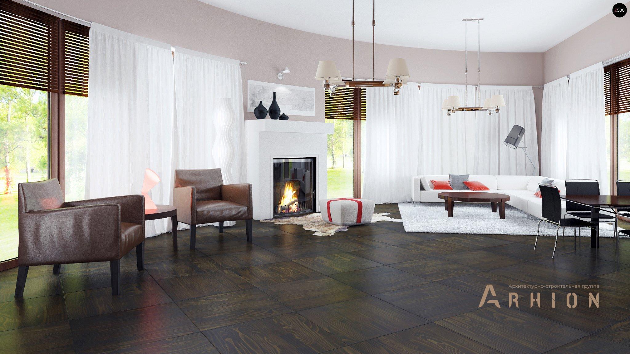 2. Проект одноэтажного дома в современном стиле с многоскатной кровлей, Zr5, площадью - 466 кв c мансардой, терассой, гаражом