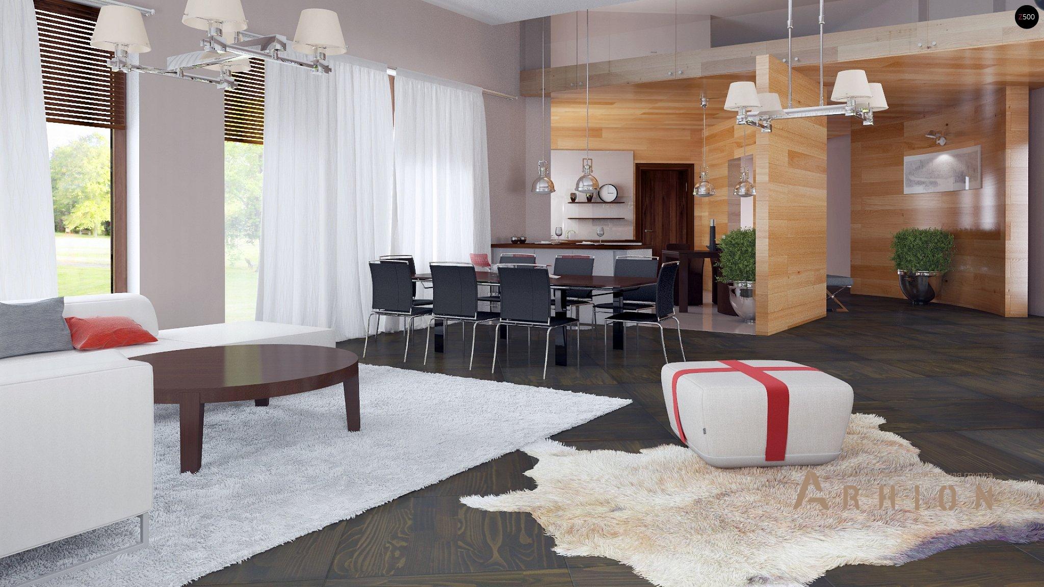 3. Проект одноэтажного дома в современном стиле с многоскатной кровлей, Zr5, площадью - 466 кв c мансардой, терассой, гаражом