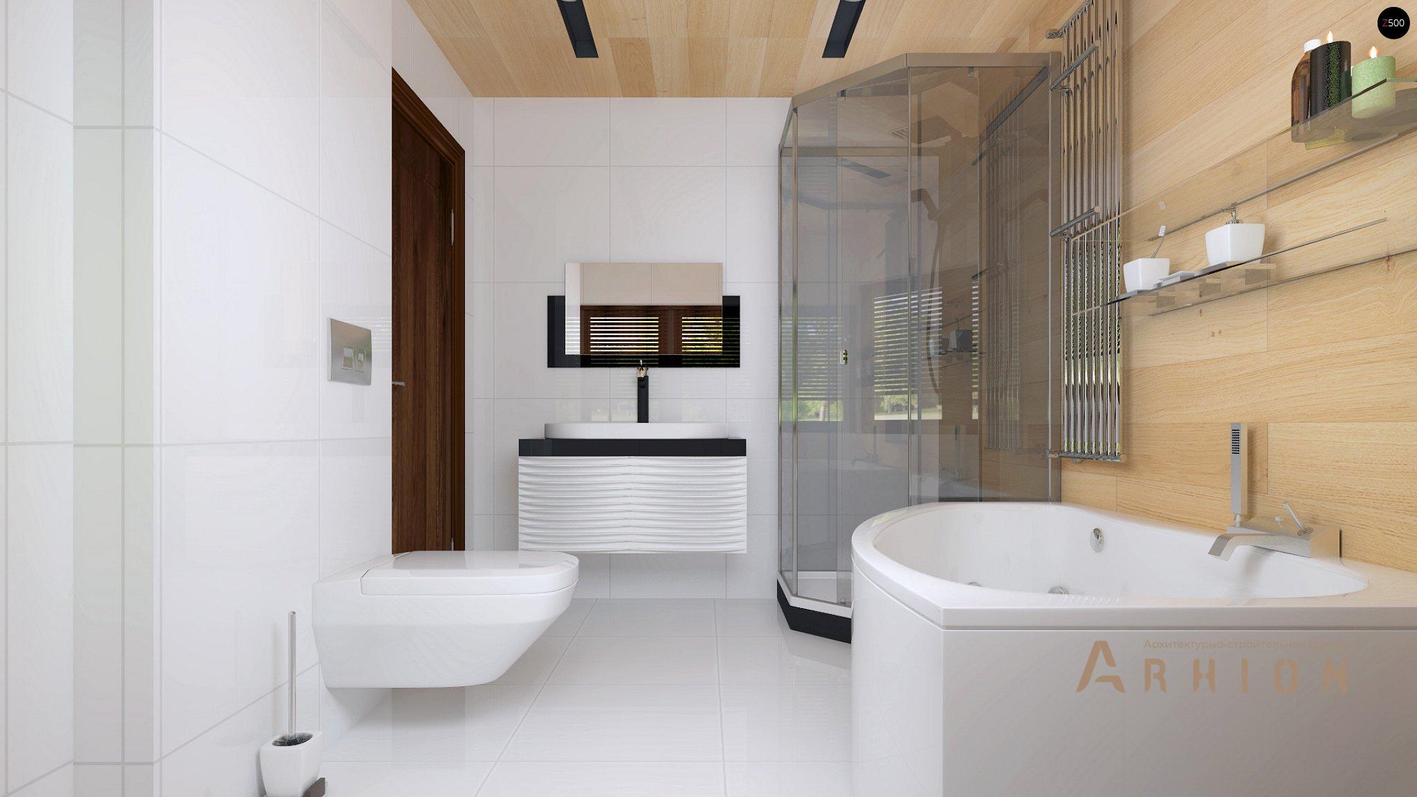 13. Проект одноэтажного дома в современном стиле с многоскатной кровлей, Zr5, площадью - 466 кв c мансардой, терассой, гаражом