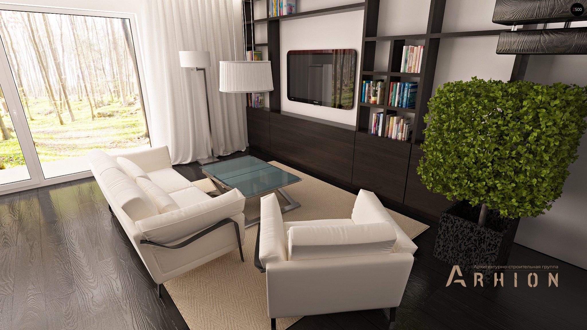 3. Проект одноэтажного дома в современном стиле с двускатной кровлей, Zs1, площадью - 154 кв c мансардой, терассой, гаражом, эркером