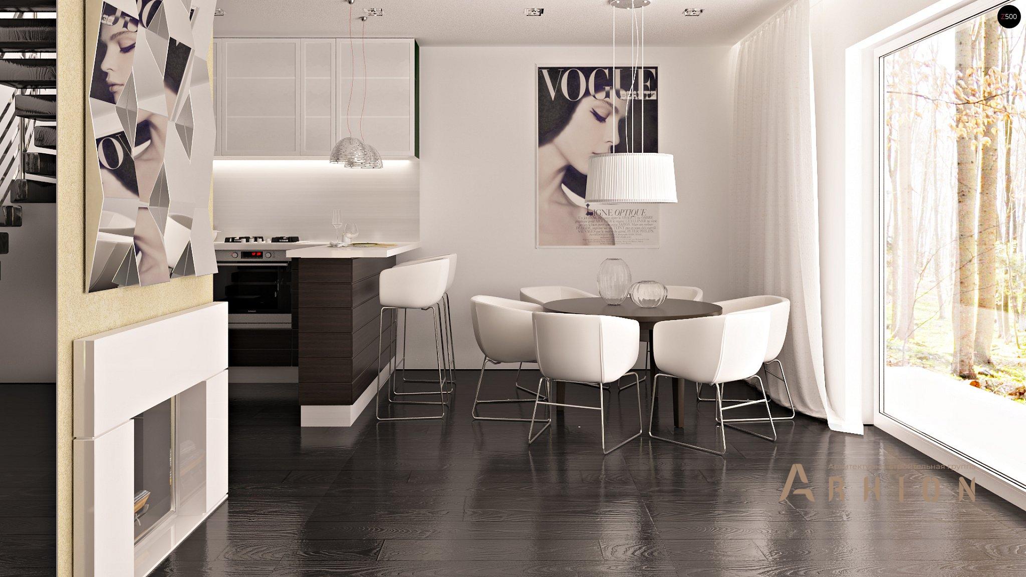 4. Проект одноэтажного дома в современном стиле с двускатной кровлей, Zs1, площадью - 154 кв c мансардой, терассой, гаражом, эркером