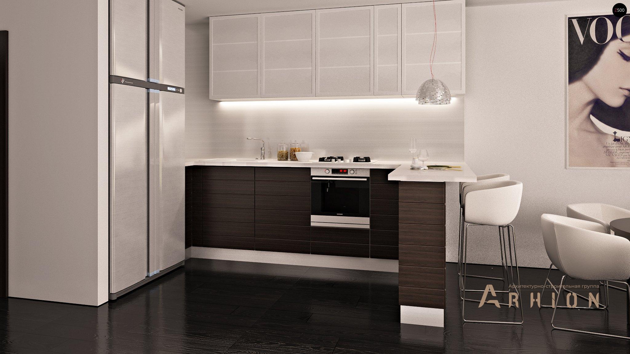 5. Проект одноэтажного дома в современном стиле с двускатной кровлей, Zs1, площадью - 154 кв c мансардой, терассой, гаражом, эркером