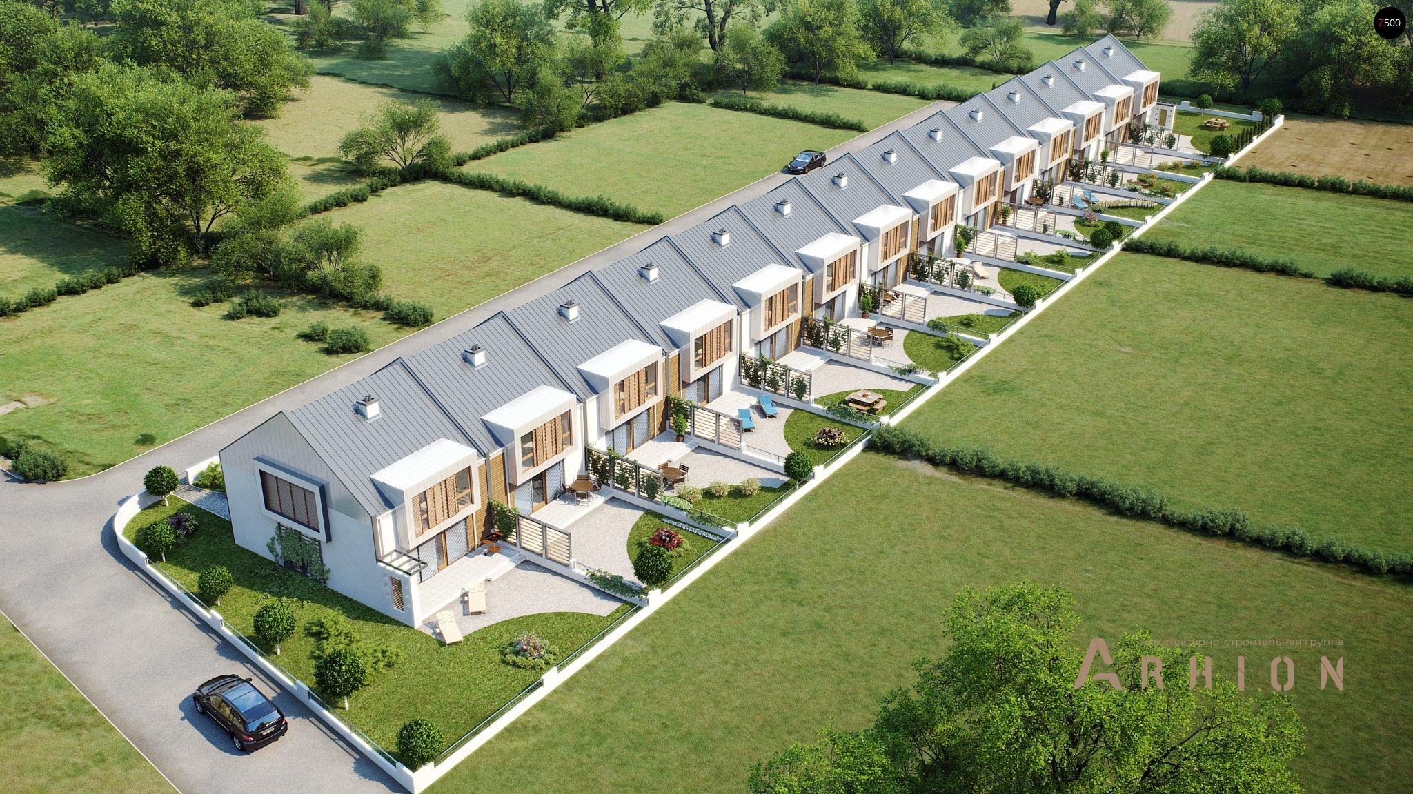 13. Проект одноэтажного дома в современном стиле с двускатной кровлей, Zs1, площадью - 154 кв c мансардой, терассой, гаражом, эркером