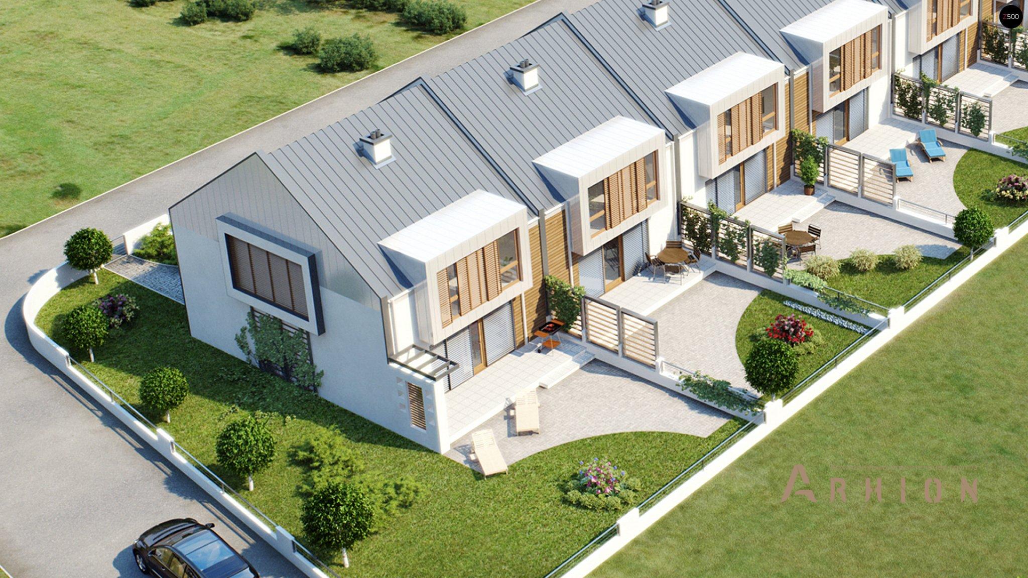 15. Проект одноэтажного дома в современном стиле с двускатной кровлей, Zs1, площадью - 154 кв c мансардой, терассой, гаражом, эркером