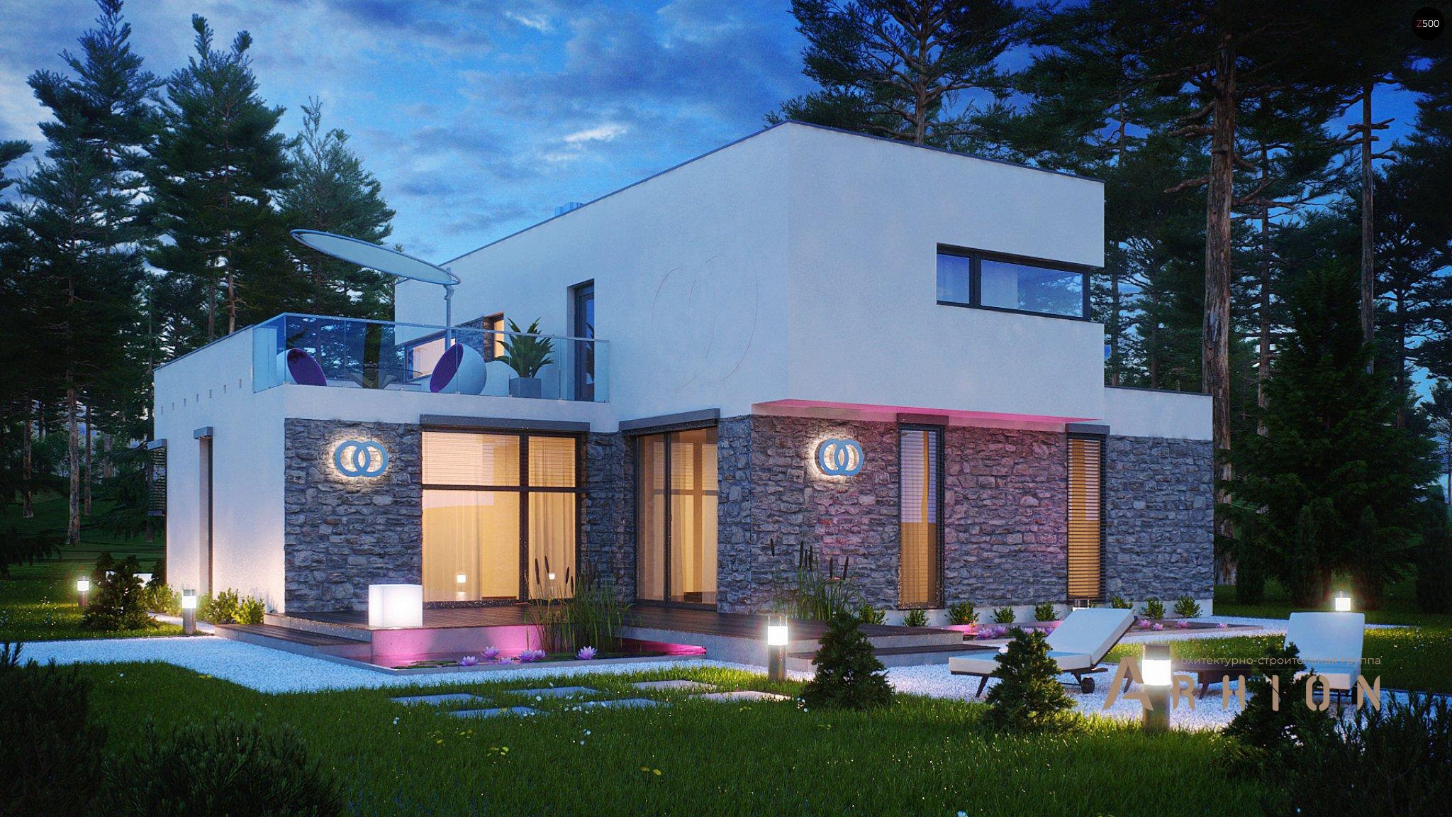 3. Проект двухэтажного дома в стиле хай-тек с плоской кровлей , Zu46, площадью - 234 кв c терассой, балконом, гаражом