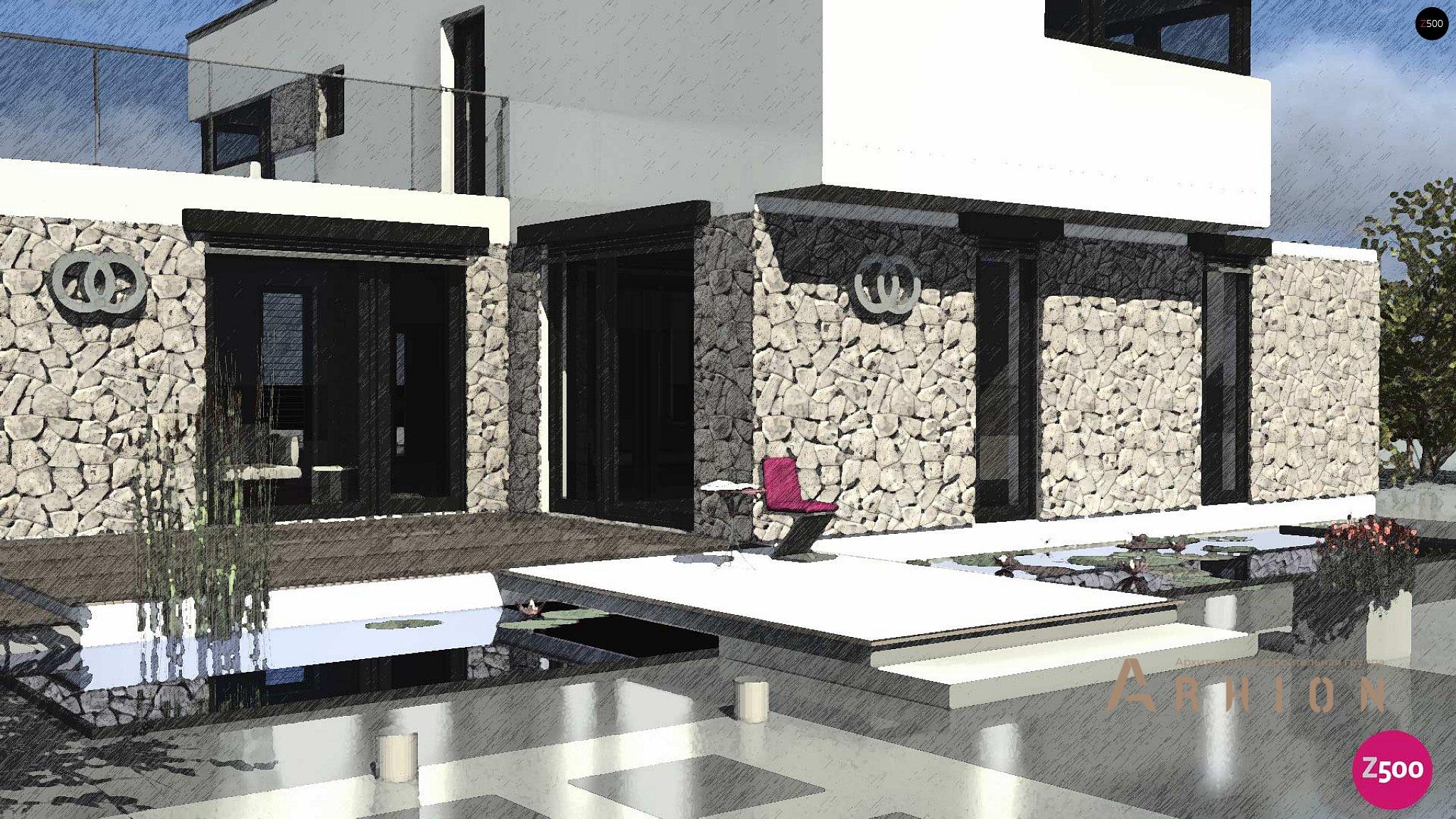 7. Проект двухэтажного дома в стиле хай-тек с плоской кровлей , Zu46, площадью - 234 кв c терассой, балконом, гаражом