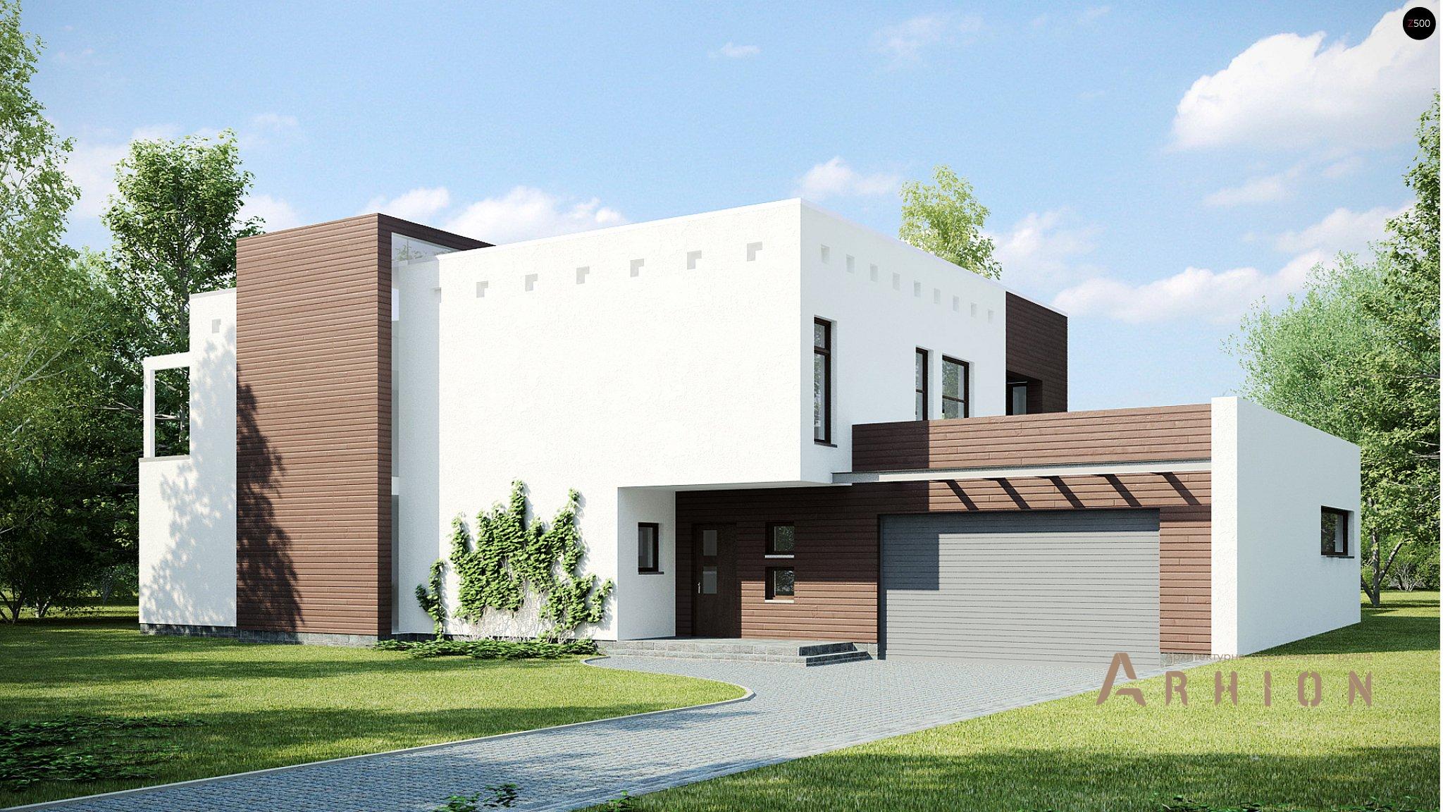 1. Проект двухэтажного дома в стиле хай-тек с плоской кровлей , Zx1, площадью - 315 кв c терассой, балконом, гаражом