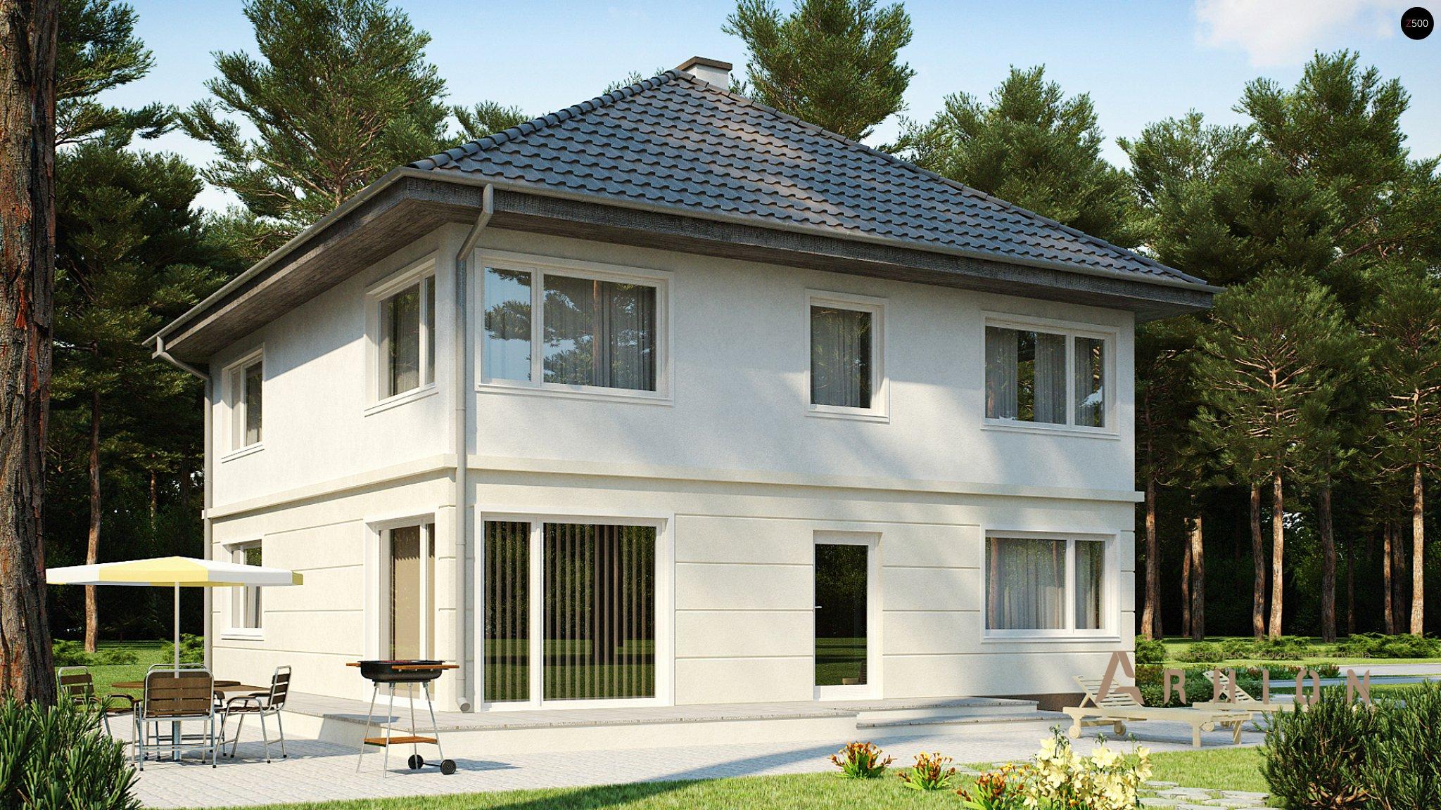 2. Проект двухэтажного дома в современном стиле с четырехскатной, Zx10, площадью - 236 кв c терассой, гаражом