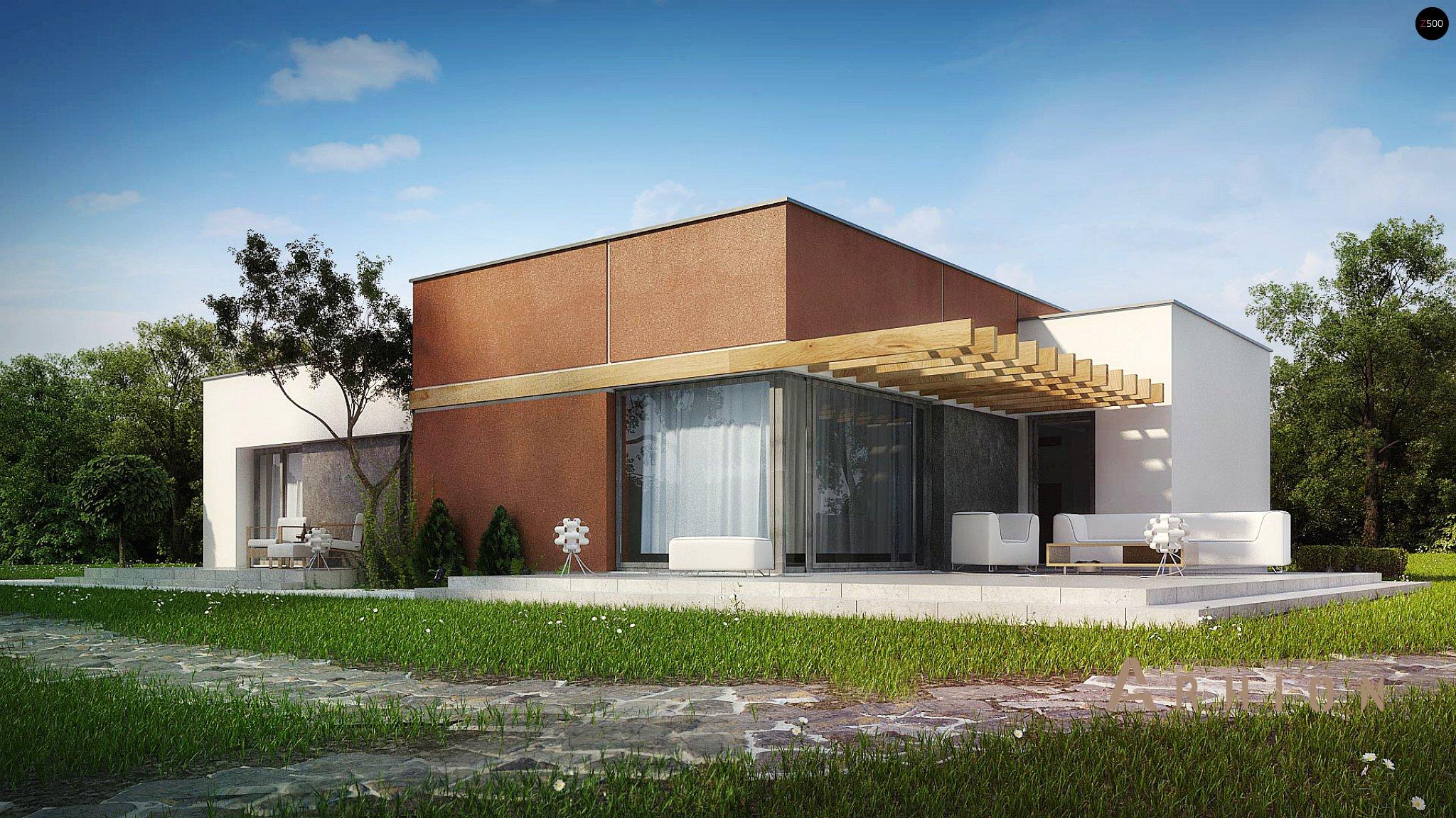 1. Проект одноэтажного дома в стиле хай-тек с плоской кровлей , Zx101, площадью - 159 кв c терассой