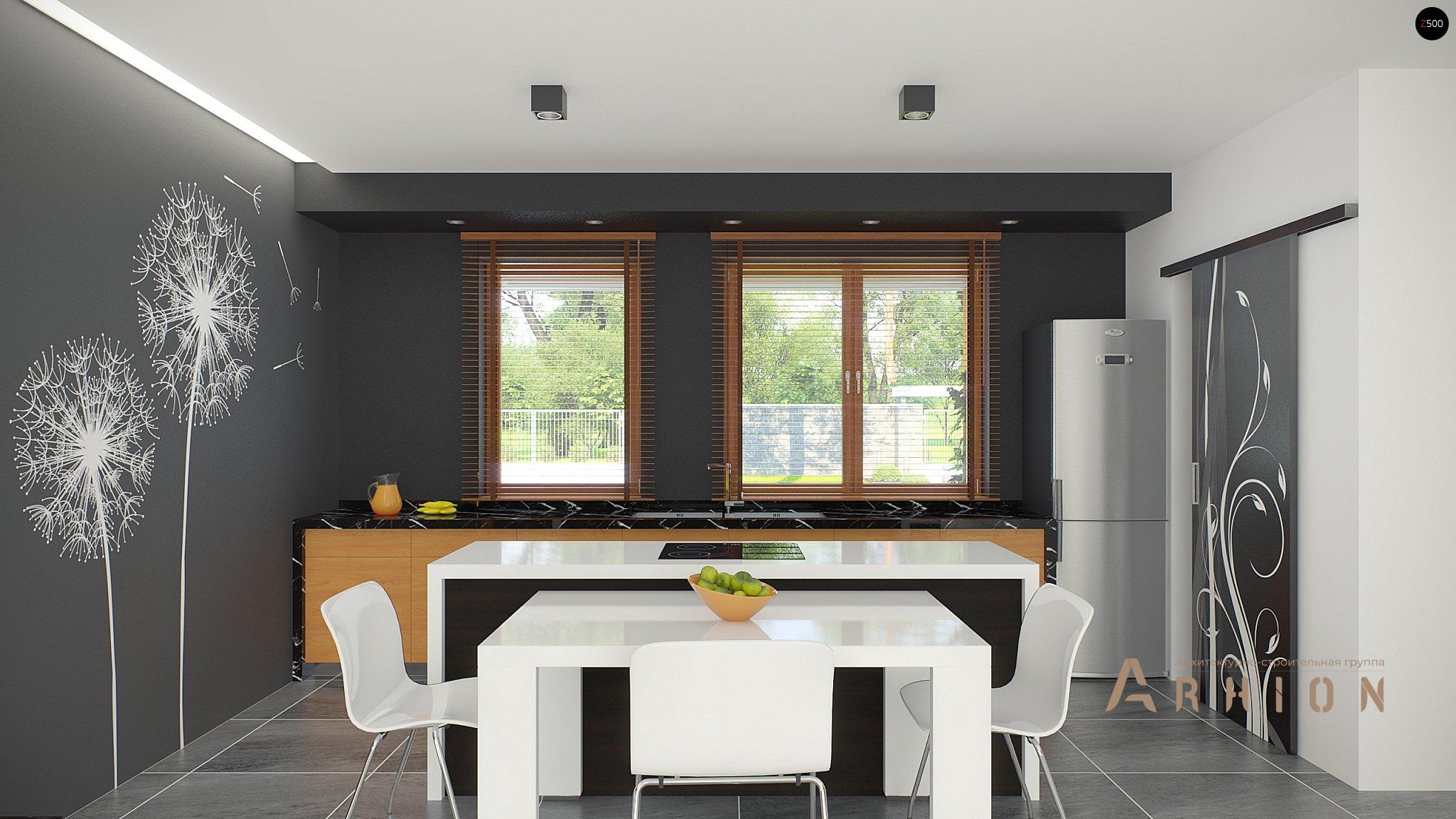 4. Проект одноэтажного дома в стиле минимализм с плоской кровлей , Zx102, площадью - 167 кв c терассой, гаражом