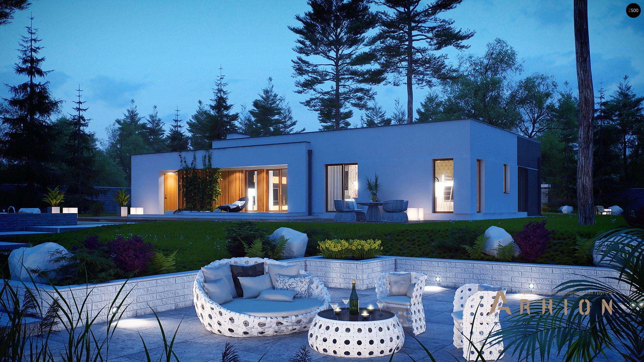 12. Проект одноэтажного дома в стиле минимализм с плоской кровлей , Zx102, площадью - 167 кв c терассой, гаражом