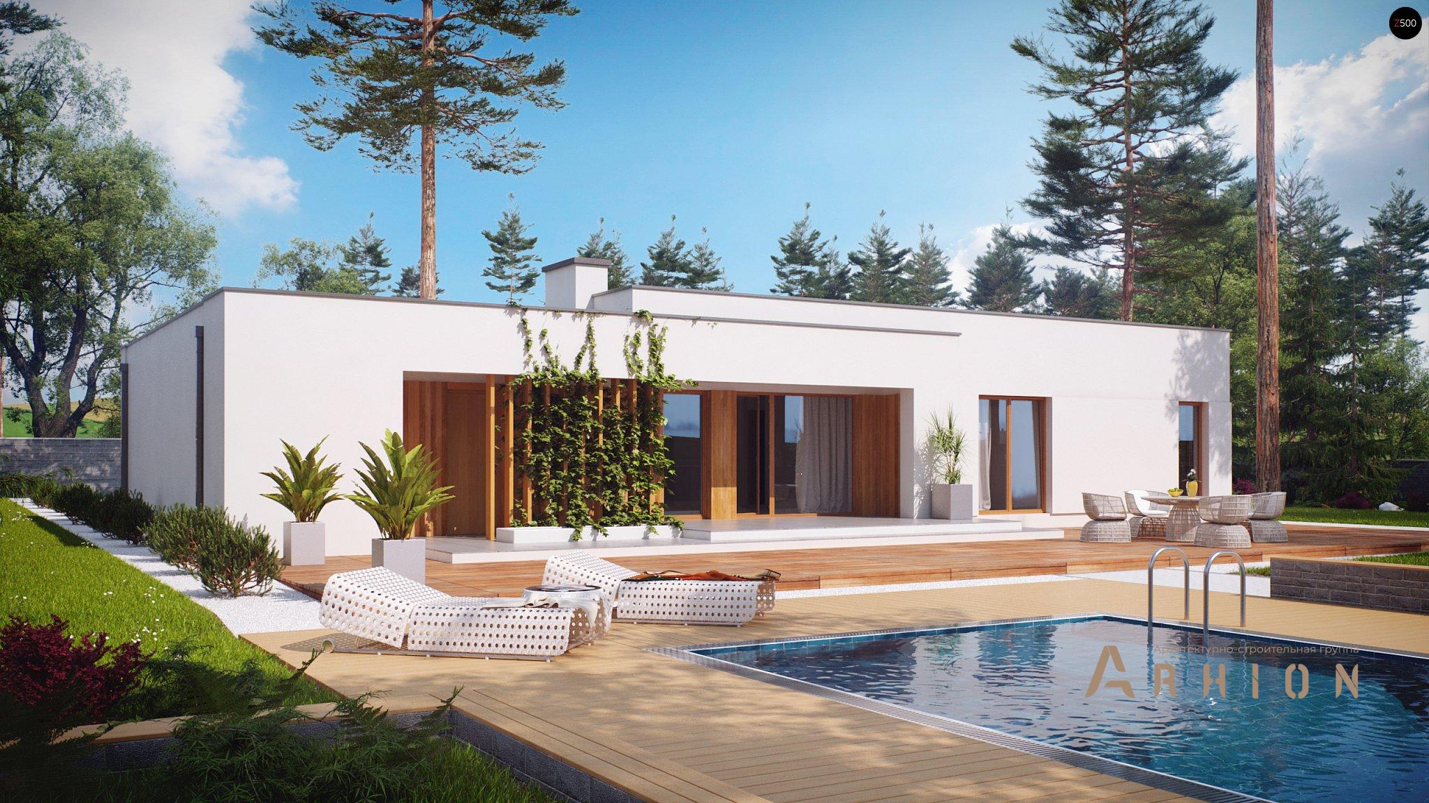 14. Проект одноэтажного дома в стиле минимализм с плоской кровлей , Zx102, площадью - 167 кв c терассой, гаражом