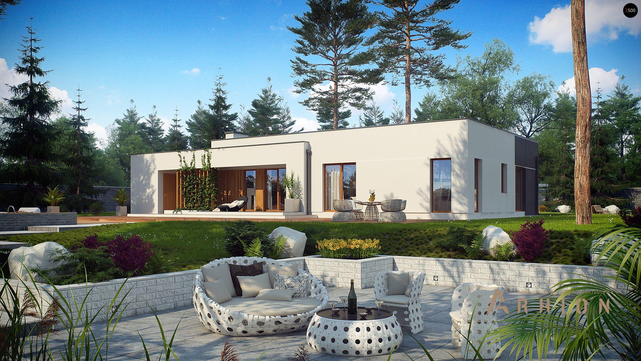 16. Проект одноэтажного дома в стиле минимализм с плоской кровлей , Zx102, площадью - 167 кв c терассой, гаражом