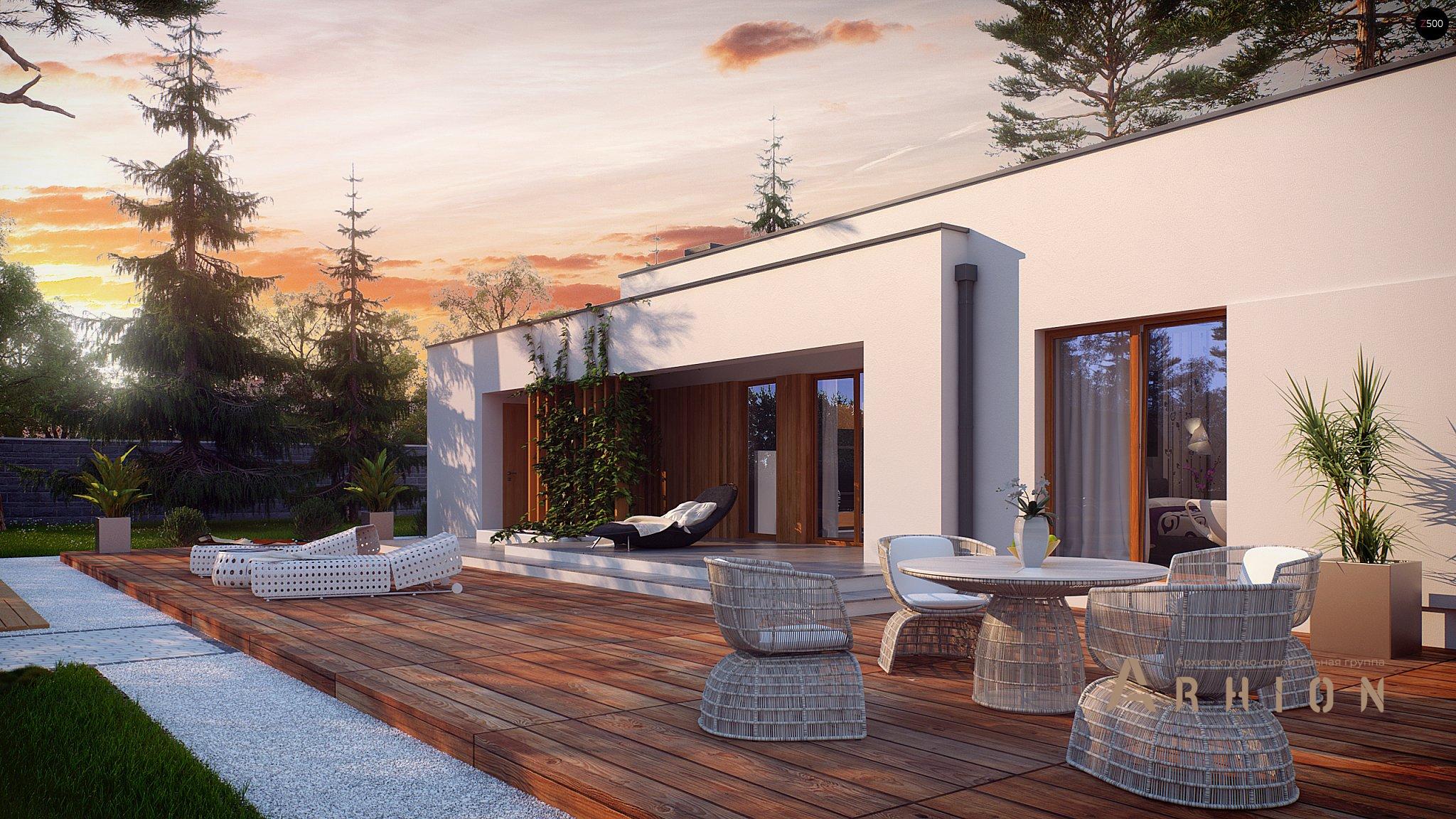 17. Проект одноэтажного дома в стиле минимализм с плоской кровлей , Zx102, площадью - 167 кв c терассой, гаражом