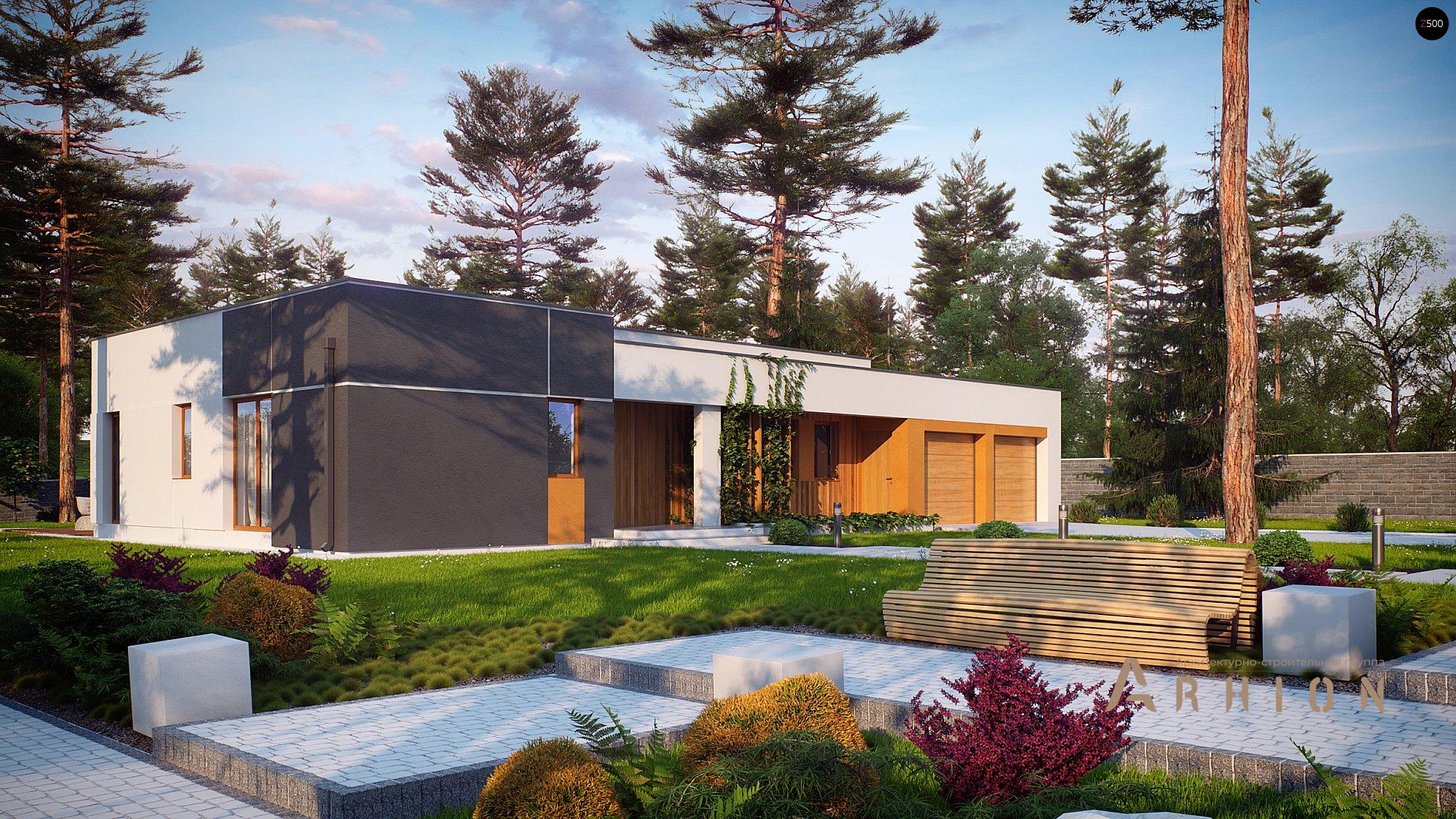 19. Проект одноэтажного дома в стиле минимализм с плоской кровлей , Zx102, площадью - 167 кв c терассой, гаражом