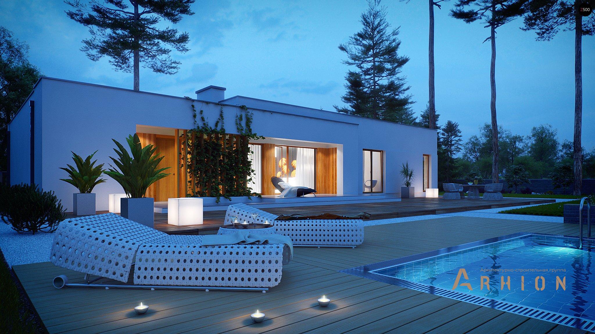 20. Проект одноэтажного дома в стиле минимализм с плоской кровлей , Zx102, площадью - 167 кв c терассой, гаражом