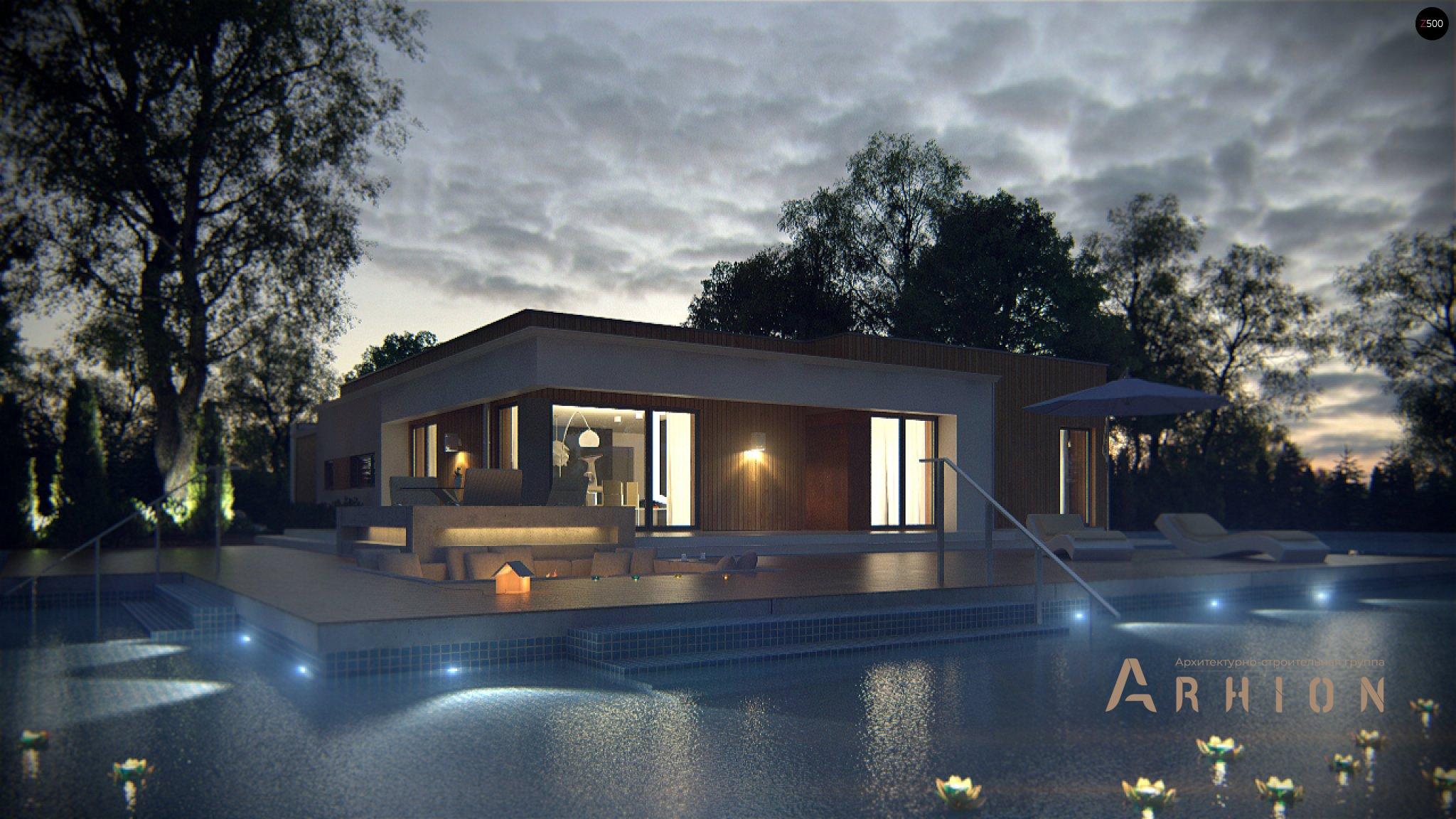 2. Проект одноэтажного дома в стиле минимализм с плоской кровлей , Zx103, площадью - 182 кв c терассой, гаражом