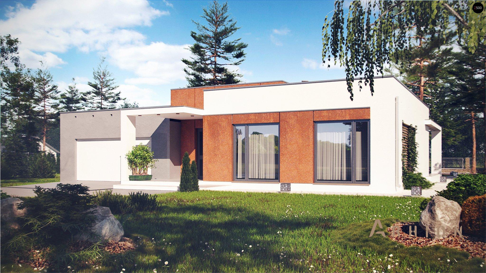 1. Проект одноэтажного дома в стиле хай-тек с плоской кровлей , Zx104, площадью - 164 кв c терассой, гаражом