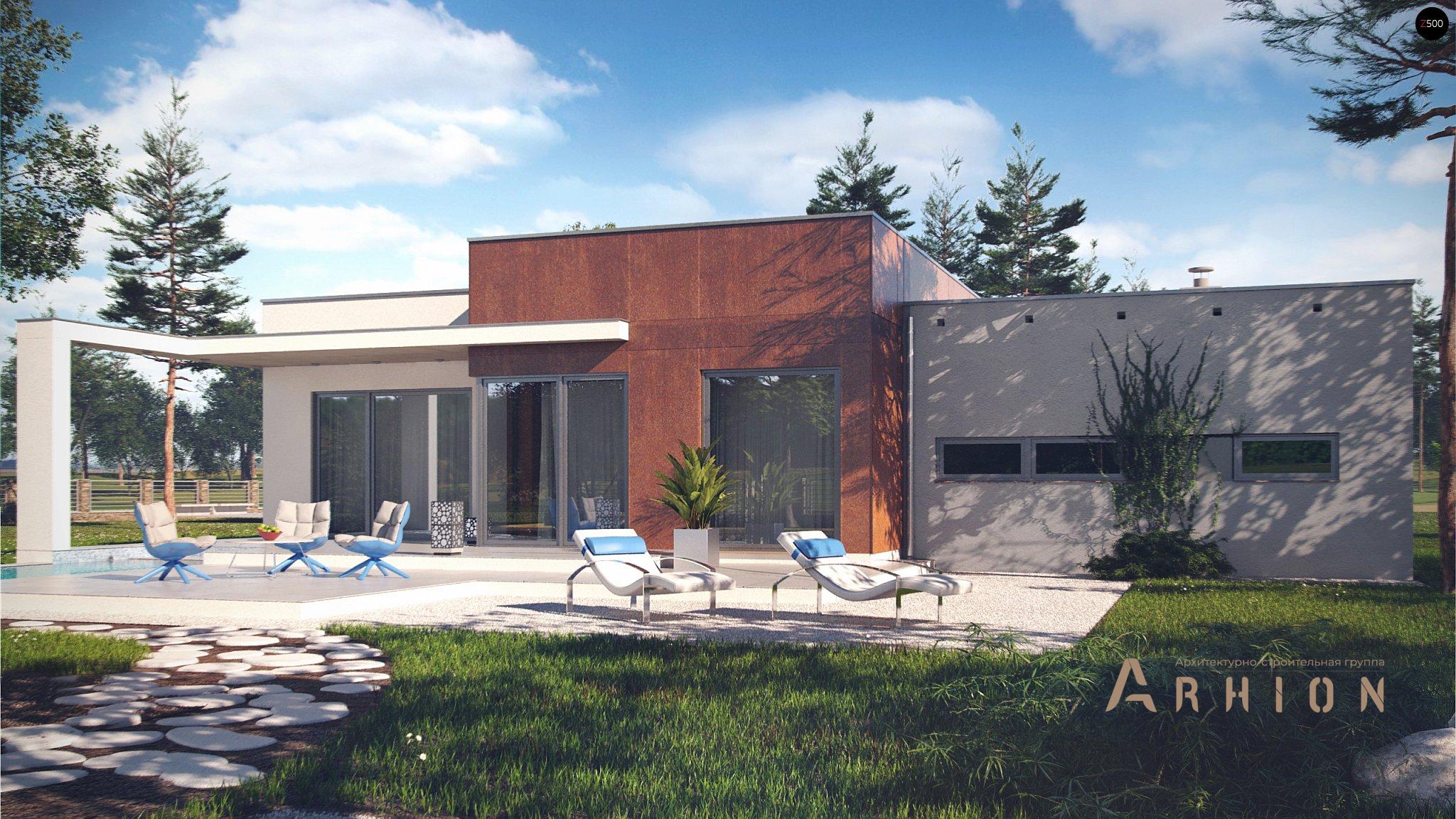 3. Проект одноэтажного дома в стиле хай-тек с плоской кровлей , Zx104, площадью - 164 кв c терассой, гаражом