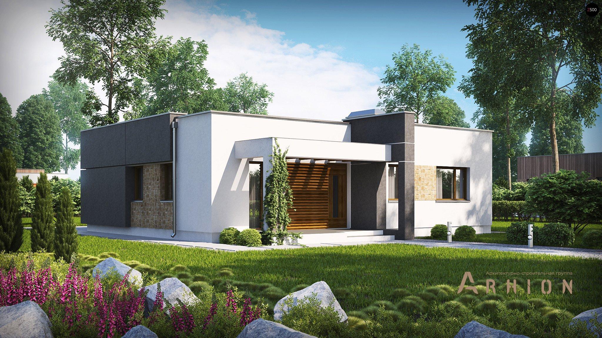 12. Проект одноэтажного дома в стиле хай-тек с плоской кровлей , Zx105, площадью - 86 кв c терассой