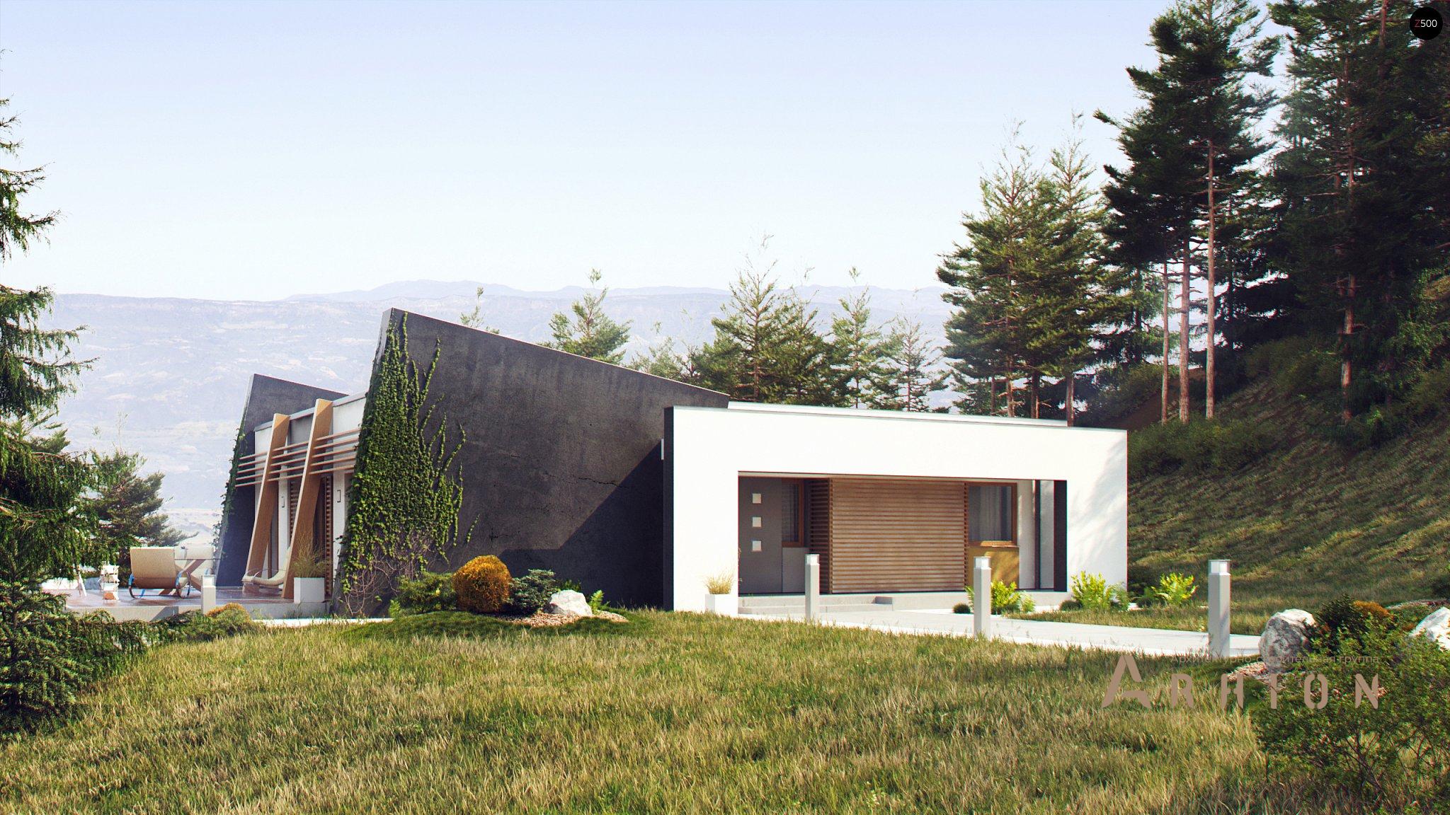 1. Проект одноэтажного дома в стиле хай-тек с плоской кровлей , Zx106, площадью - 123 кв c терассой