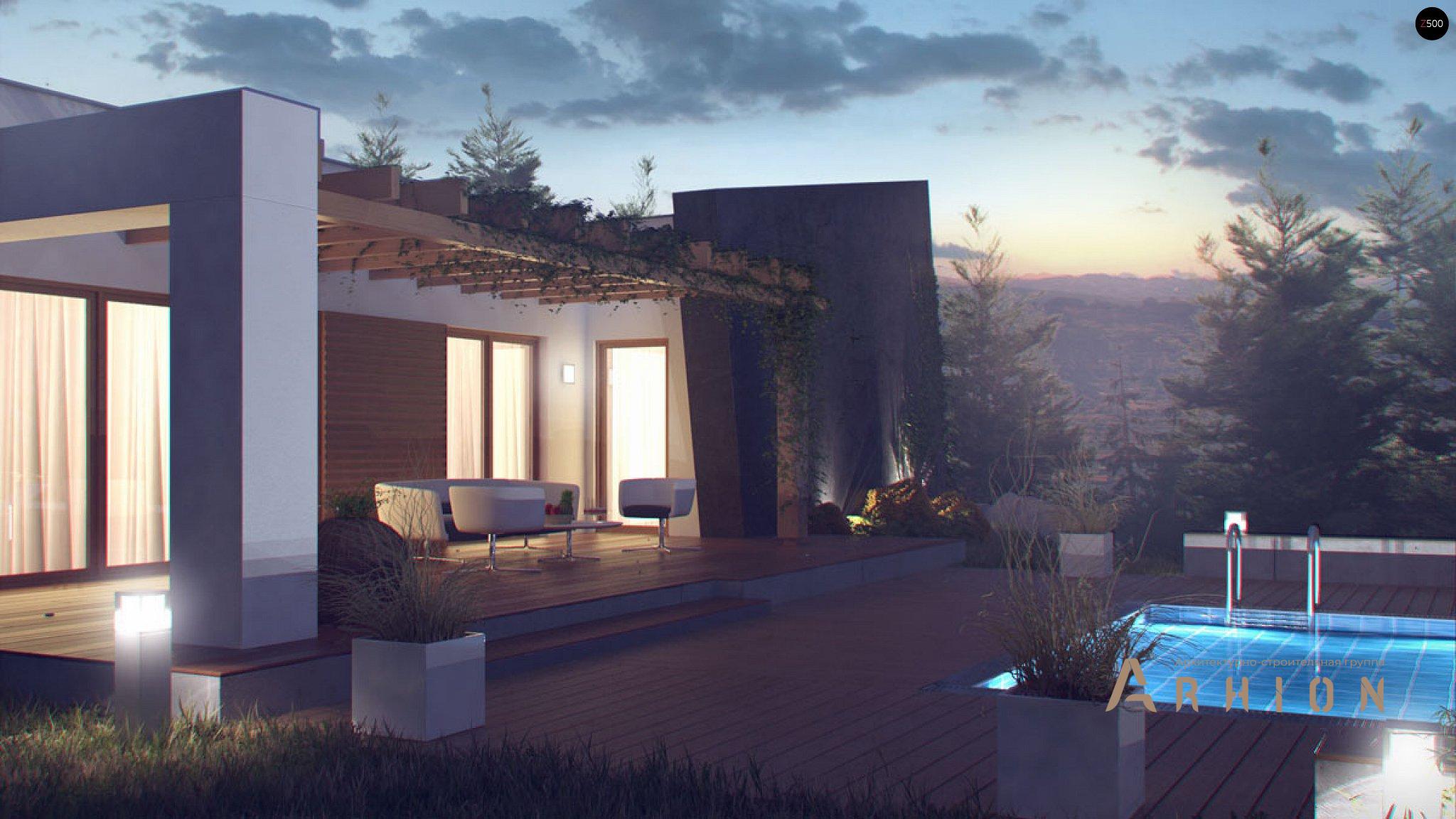 16. Проект одноэтажного дома в стиле хай-тек с плоской кровлей , Zx106, площадью - 123 кв c терассой