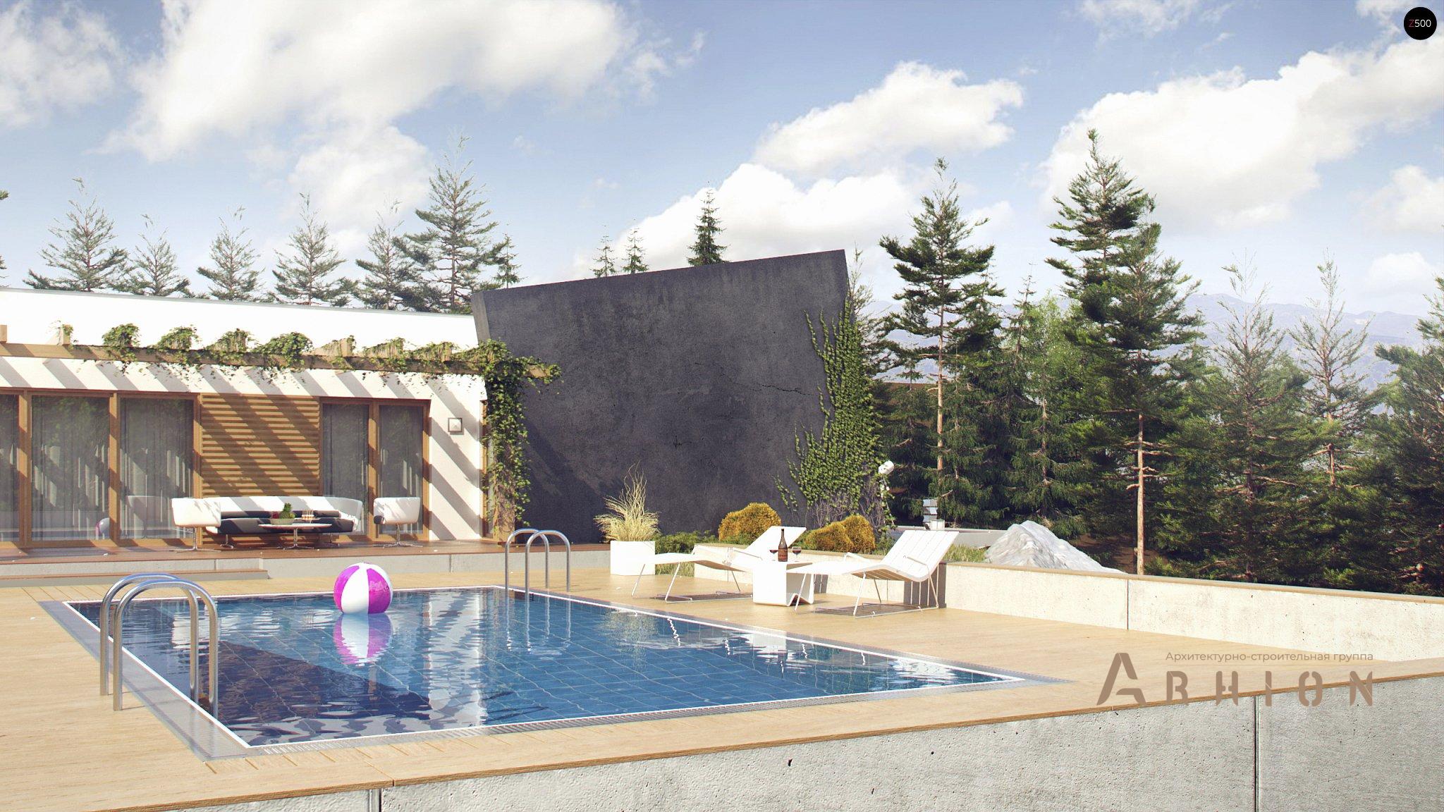 20. Проект одноэтажного дома в стиле хай-тек с плоской кровлей , Zx106, площадью - 123 кв c терассой