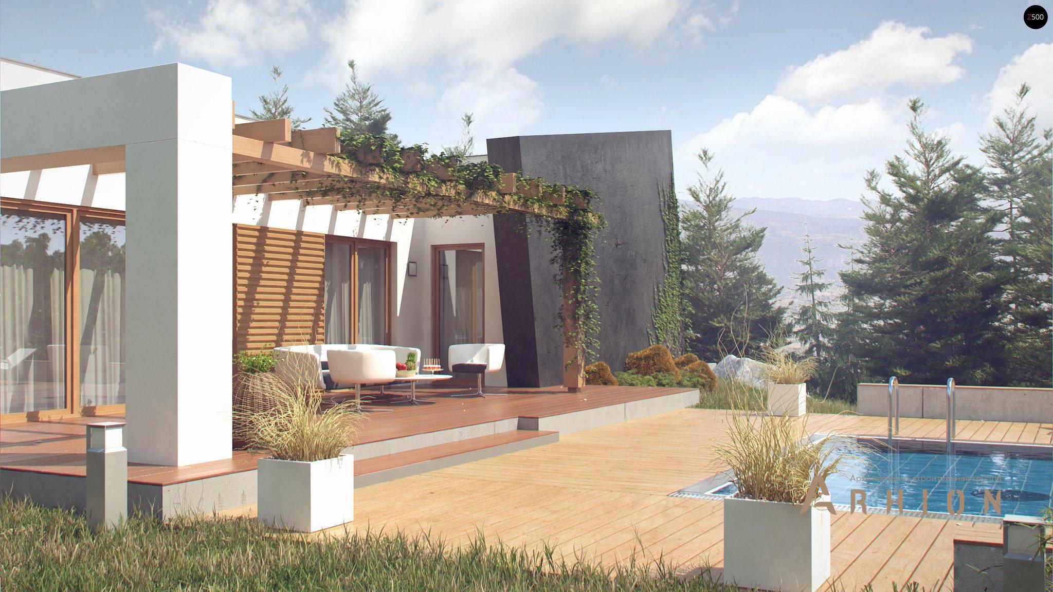 21. Проект одноэтажного дома в стиле хай-тек с плоской кровлей , Zx106, площадью - 123 кв c терассой