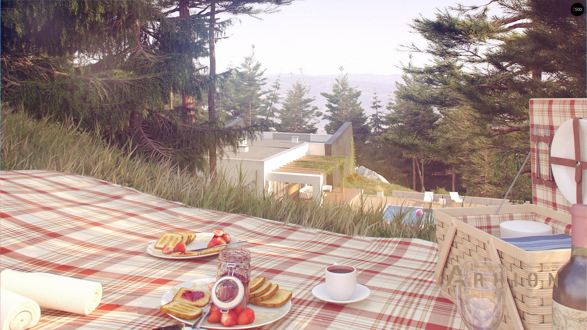 22. Проект одноэтажного дома в стиле хай-тек с плоской кровлей , Zx106, площадью - 123 кв c терассой