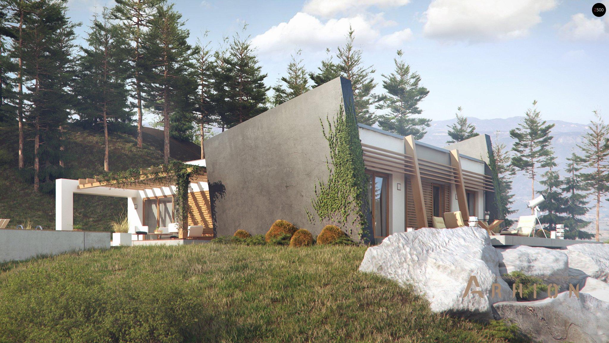 23. Проект одноэтажного дома в стиле хай-тек с плоской кровлей , Zx106, площадью - 123 кв c терассой