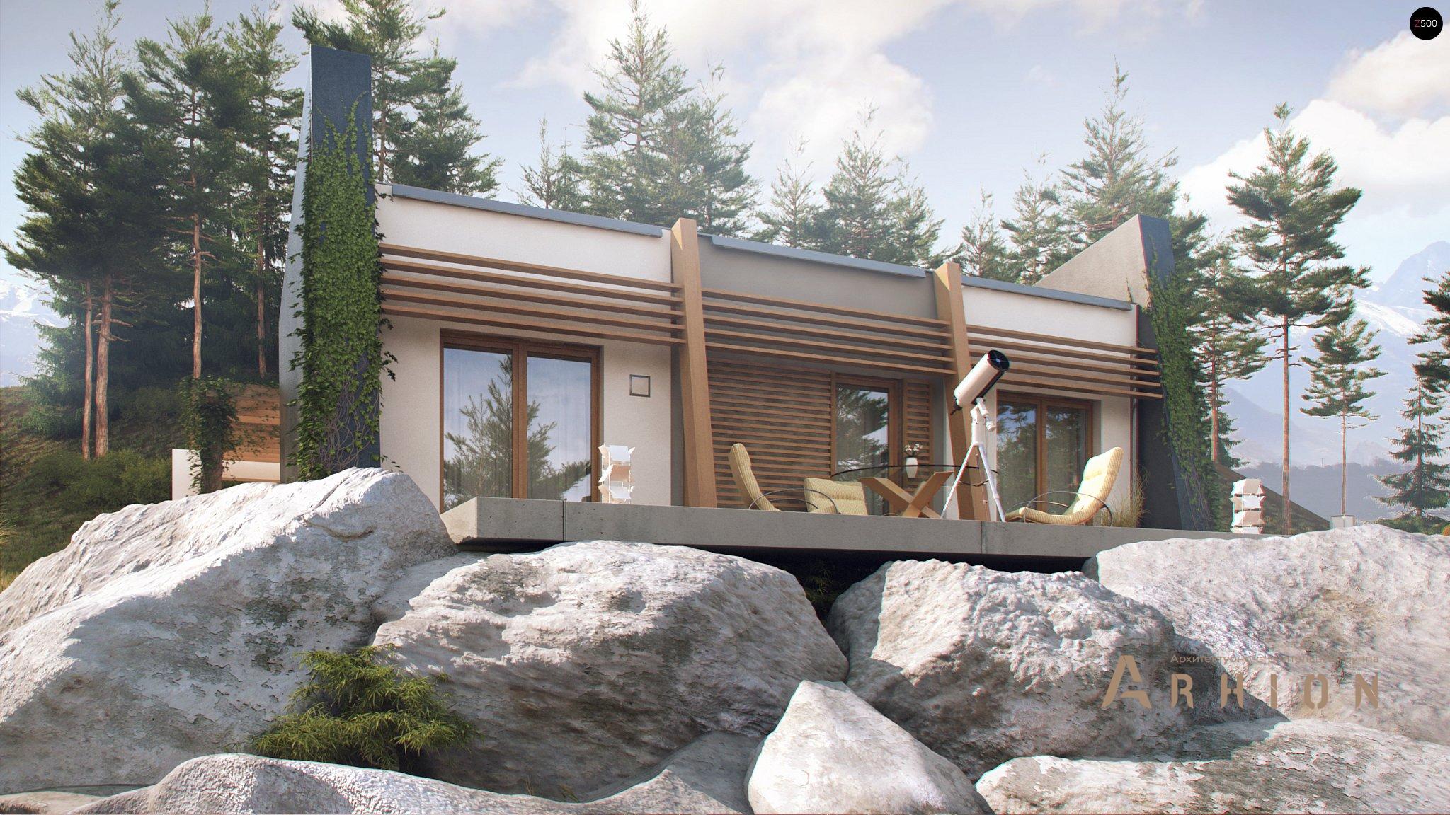 24. Проект одноэтажного дома в стиле хай-тек с плоской кровлей , Zx106, площадью - 123 кв c терассой