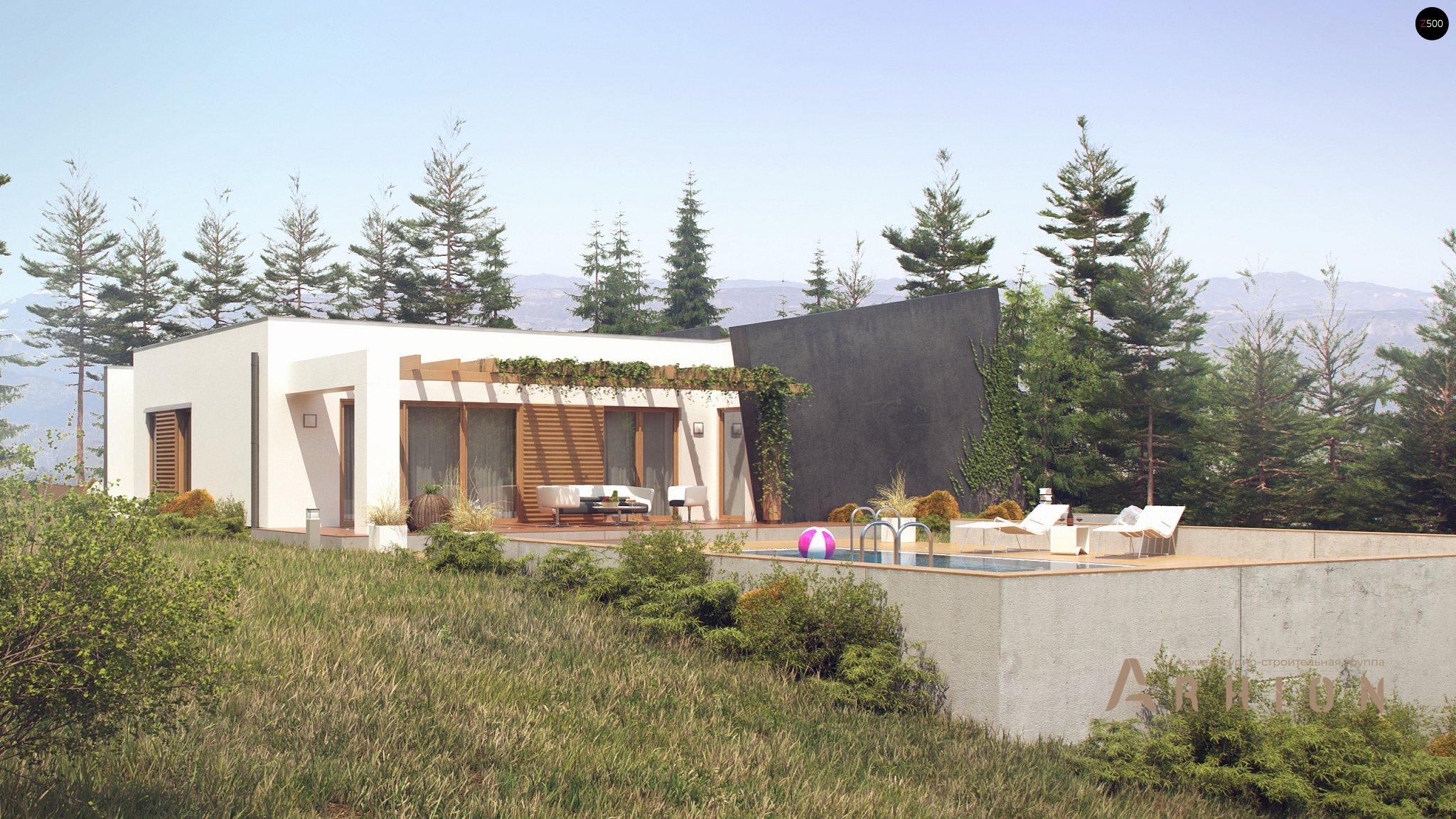 25. Проект одноэтажного дома в стиле хай-тек с плоской кровлей , Zx106, площадью - 123 кв c терассой